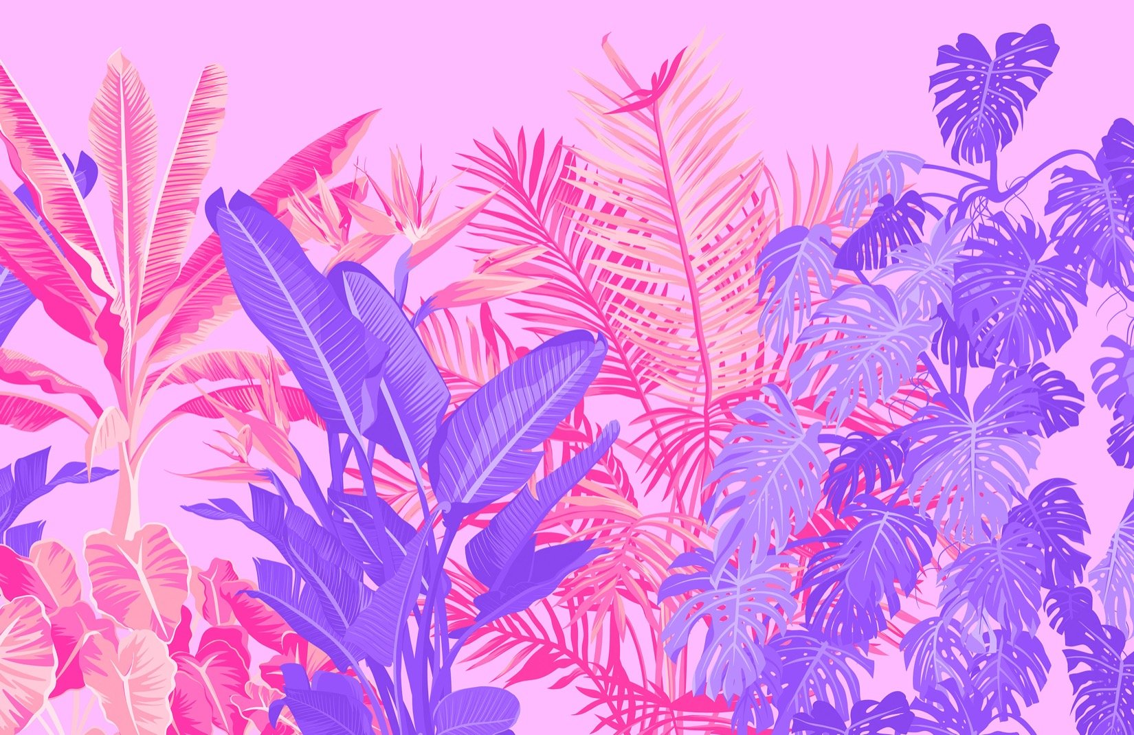 Pink & Purple Tropical Jungle Wallpaper Mural