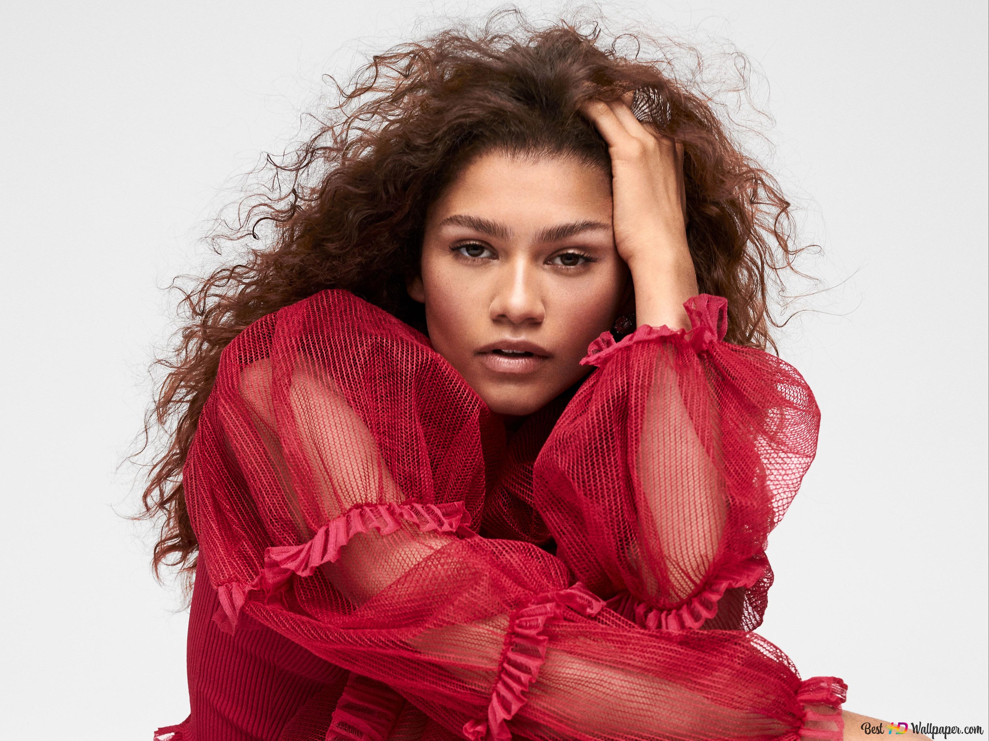 Zendaya Coleman stunning in red dress 4K wallpaper download