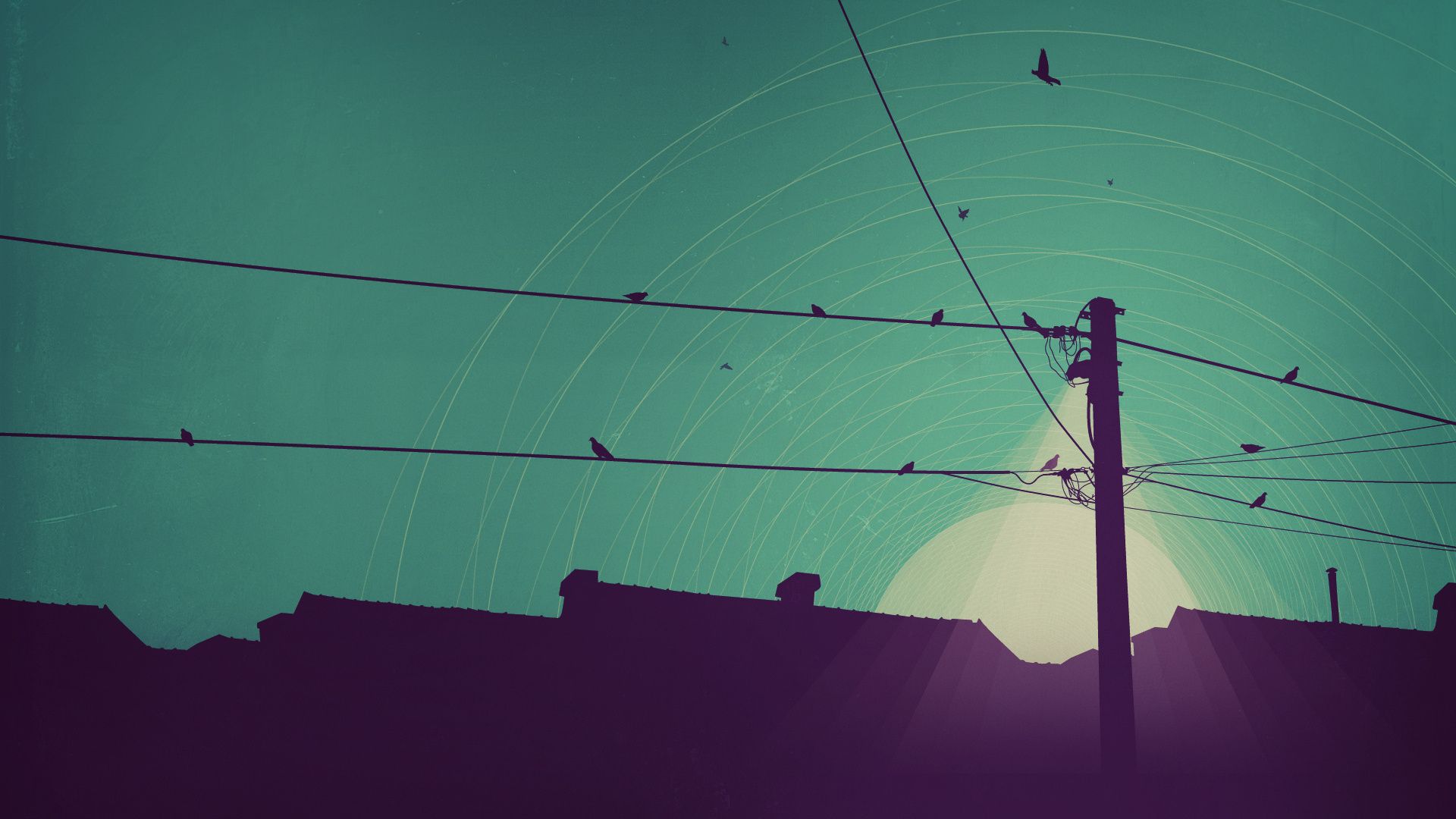Electricity Pole Birds Illustration. Black background wallpaper, Minimalist desktop wallpaper, Wallpaper