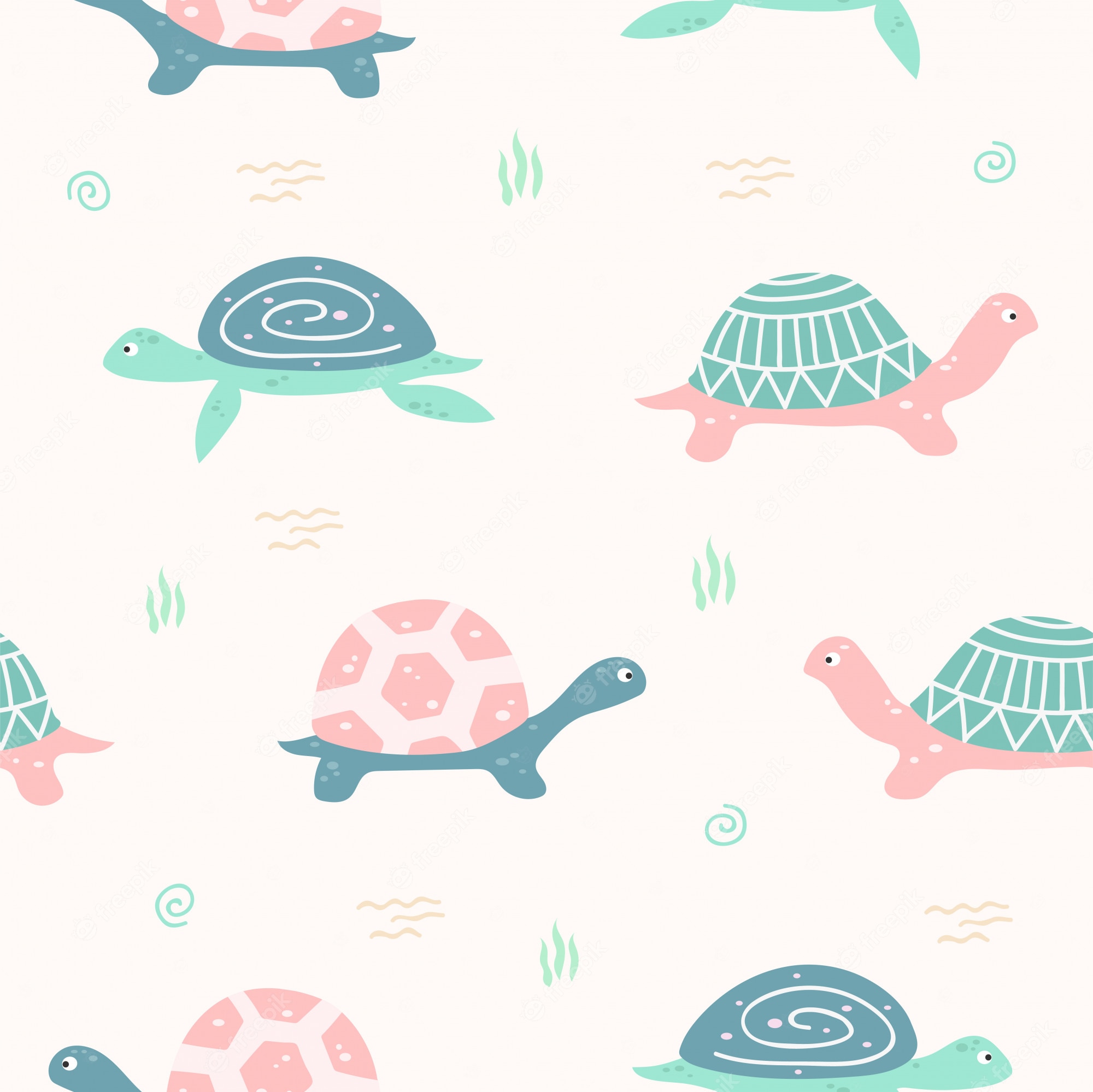 Premium Vector. Cute turtle animal seamless pattern for wallpaper