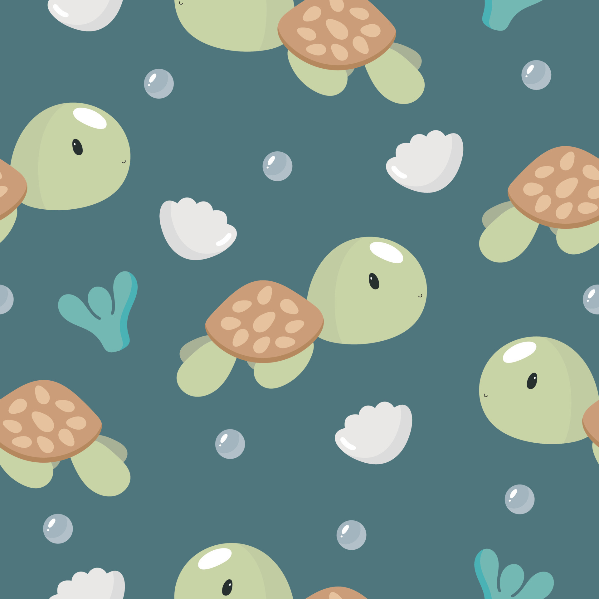 Seamless Pattern with sea turtle. Vector illustration. For greeting card, posters, banners, the card, printing on the pack, printing on clothes, fabric, wallpaper