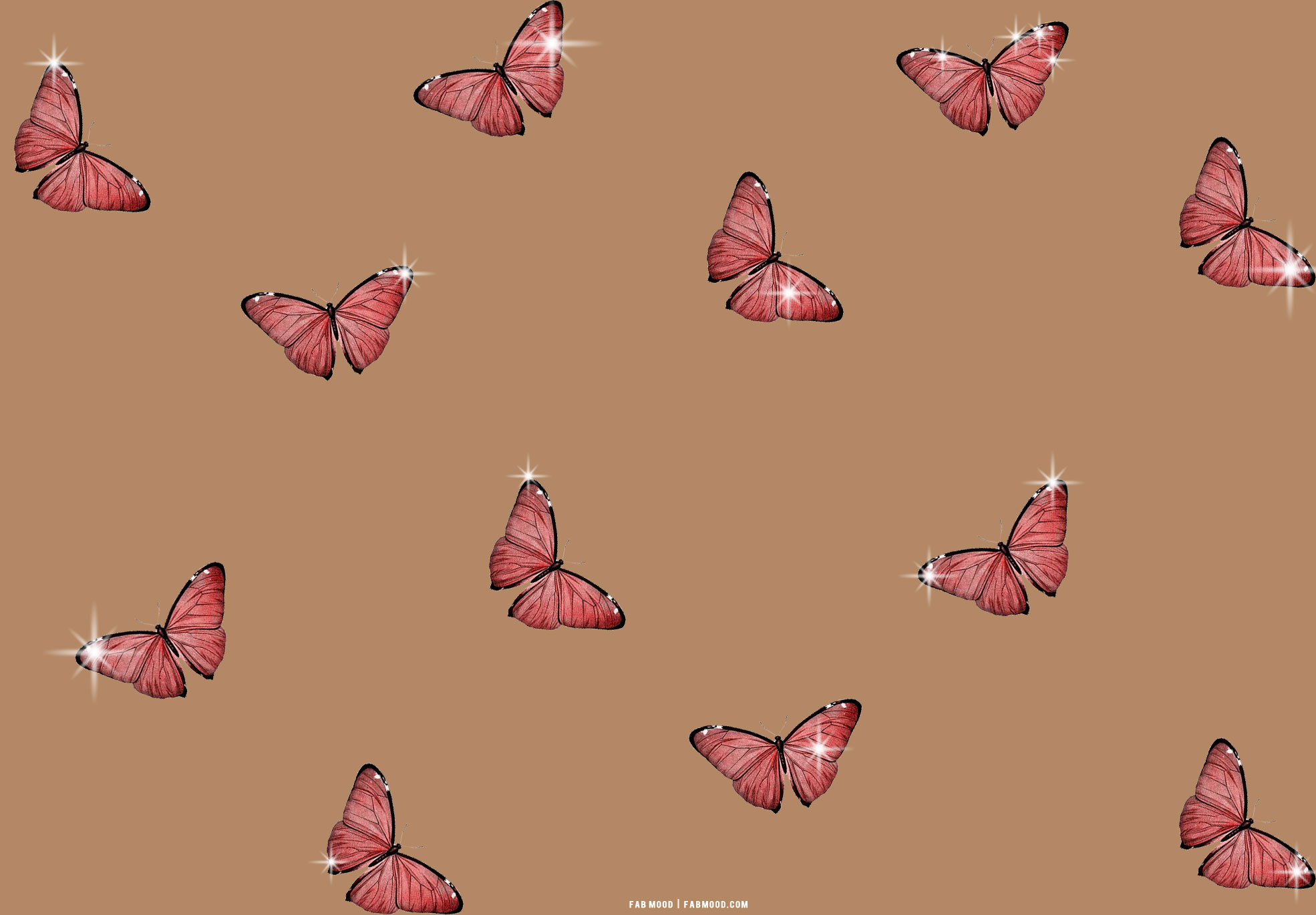 Brown Aesthetic Wallpaper for Laptop, Sparkle Butterfly Aesthetic Background