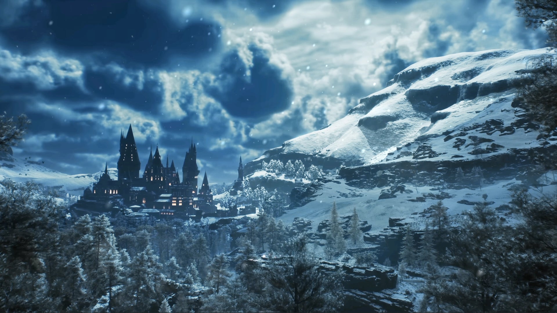 Hogwarts in the snow at night in Christmas wallpaper