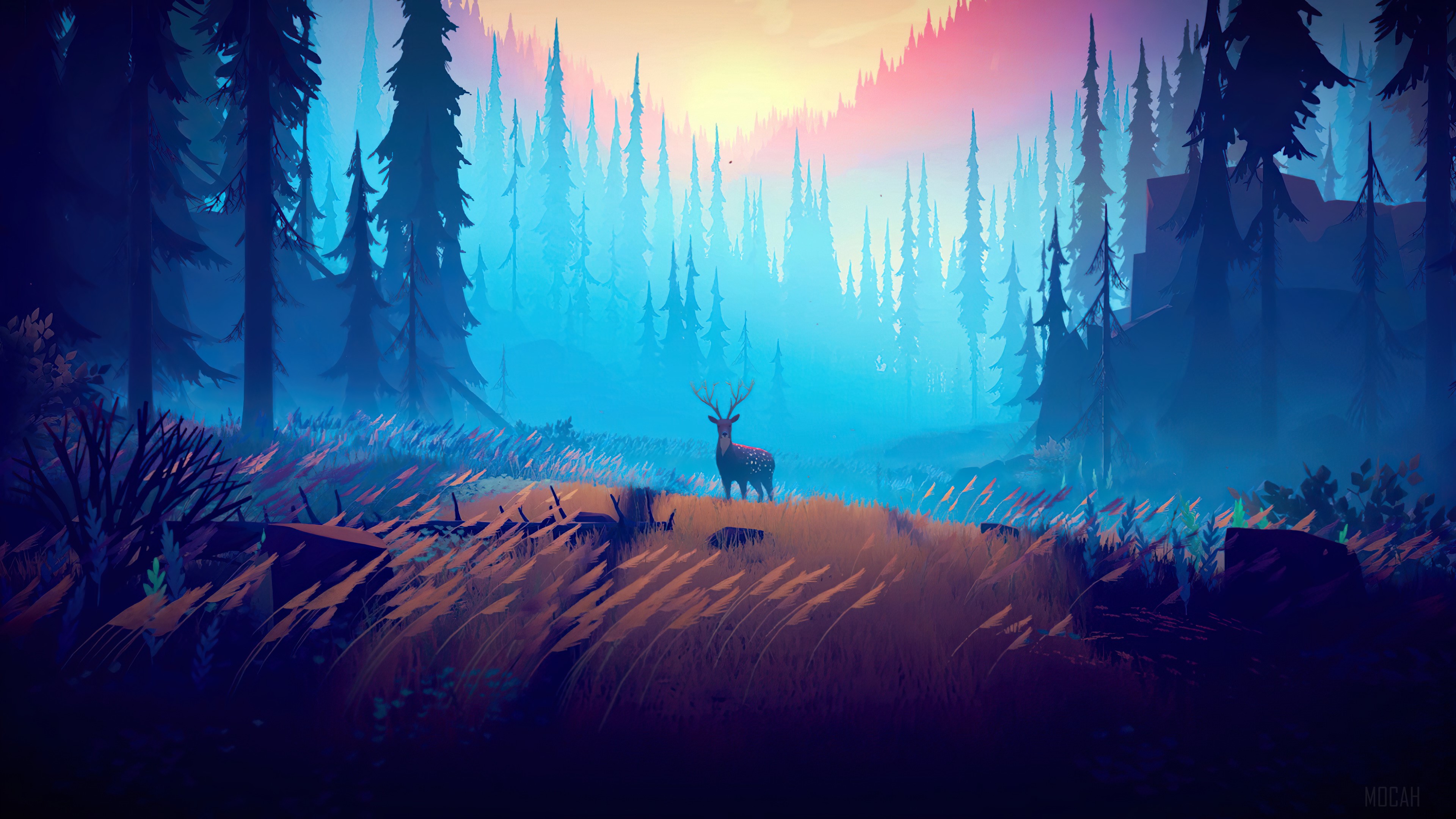 Forest, Deer, Nature, Scenery, Digital Art 4k Gallery HD Wallpaper