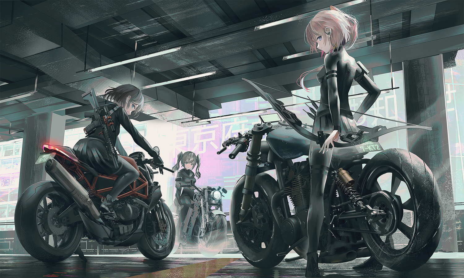anime girls, motorcycle, anime, SWAV Gallery HD Wallpaper