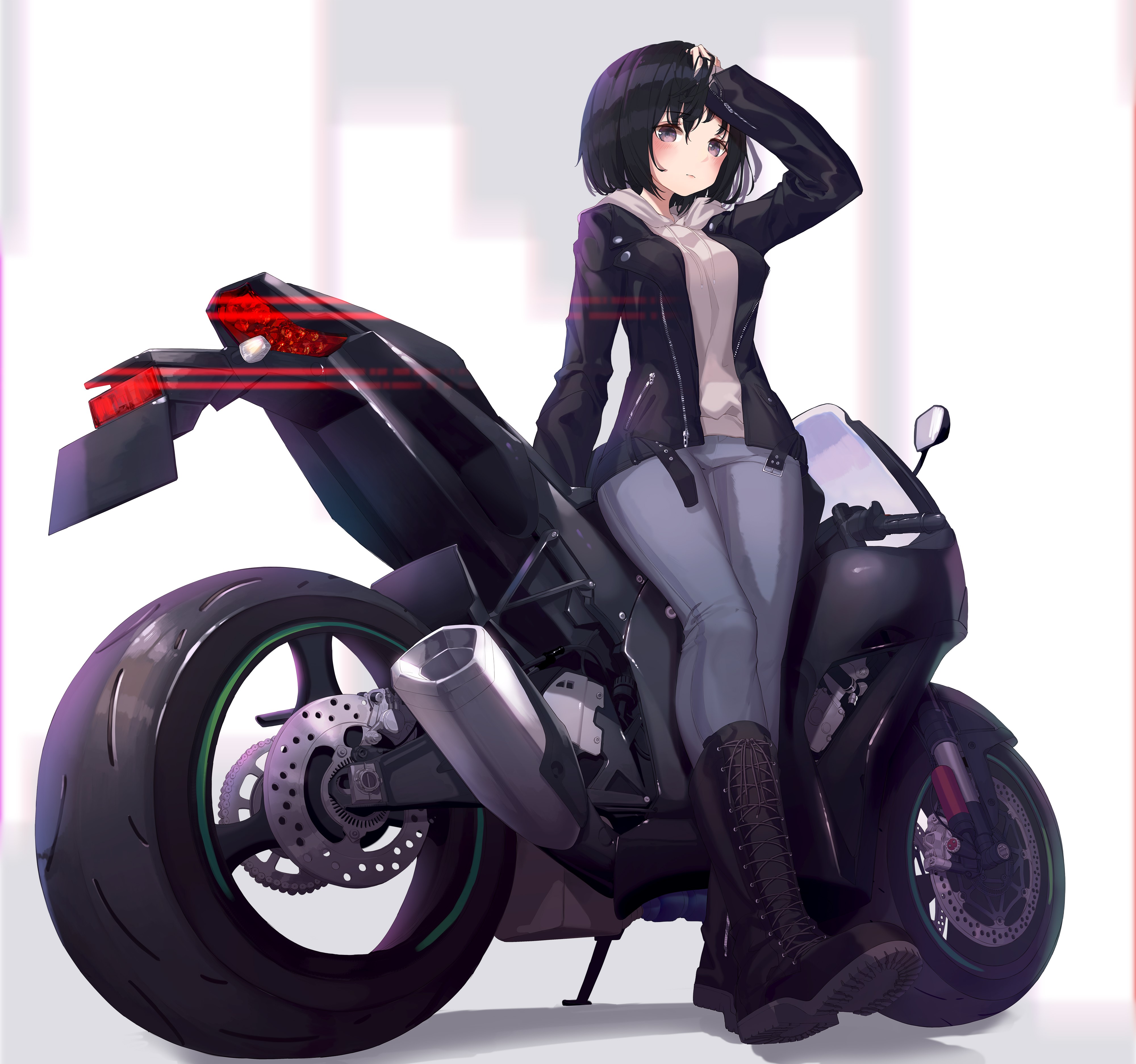 Wallpaper / anime, anime girls, motorcycle, simple background, vehicle, dark hair free download