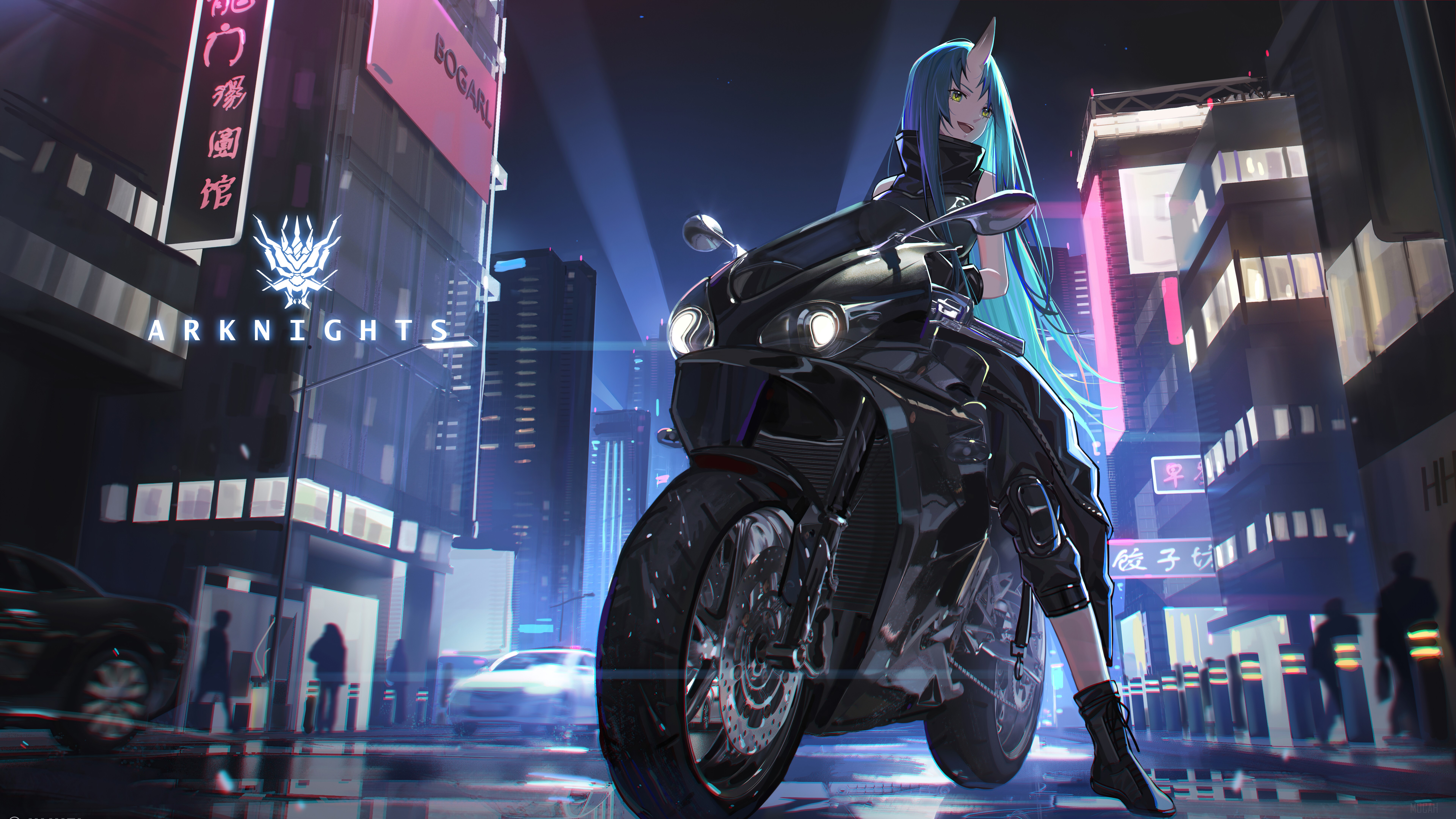Motorcycle, Motorbike, Night, City, Hoshiguma, Arknights, Anime Girls, Video Game 4k Gallery HD Wallpaper