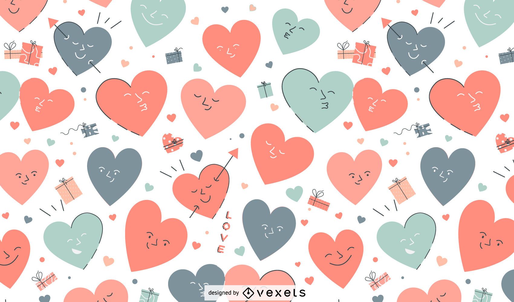 Valentine's Day Heart Characters Pattern Vector Download