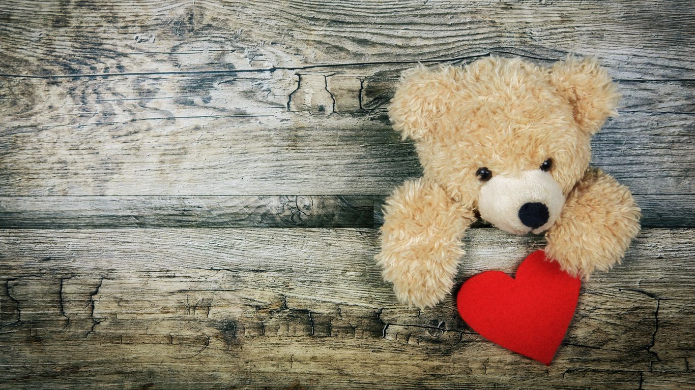 Download wallpaper 1366x768 teddy bear, heart, valentines day, love tablet, laptop HD background