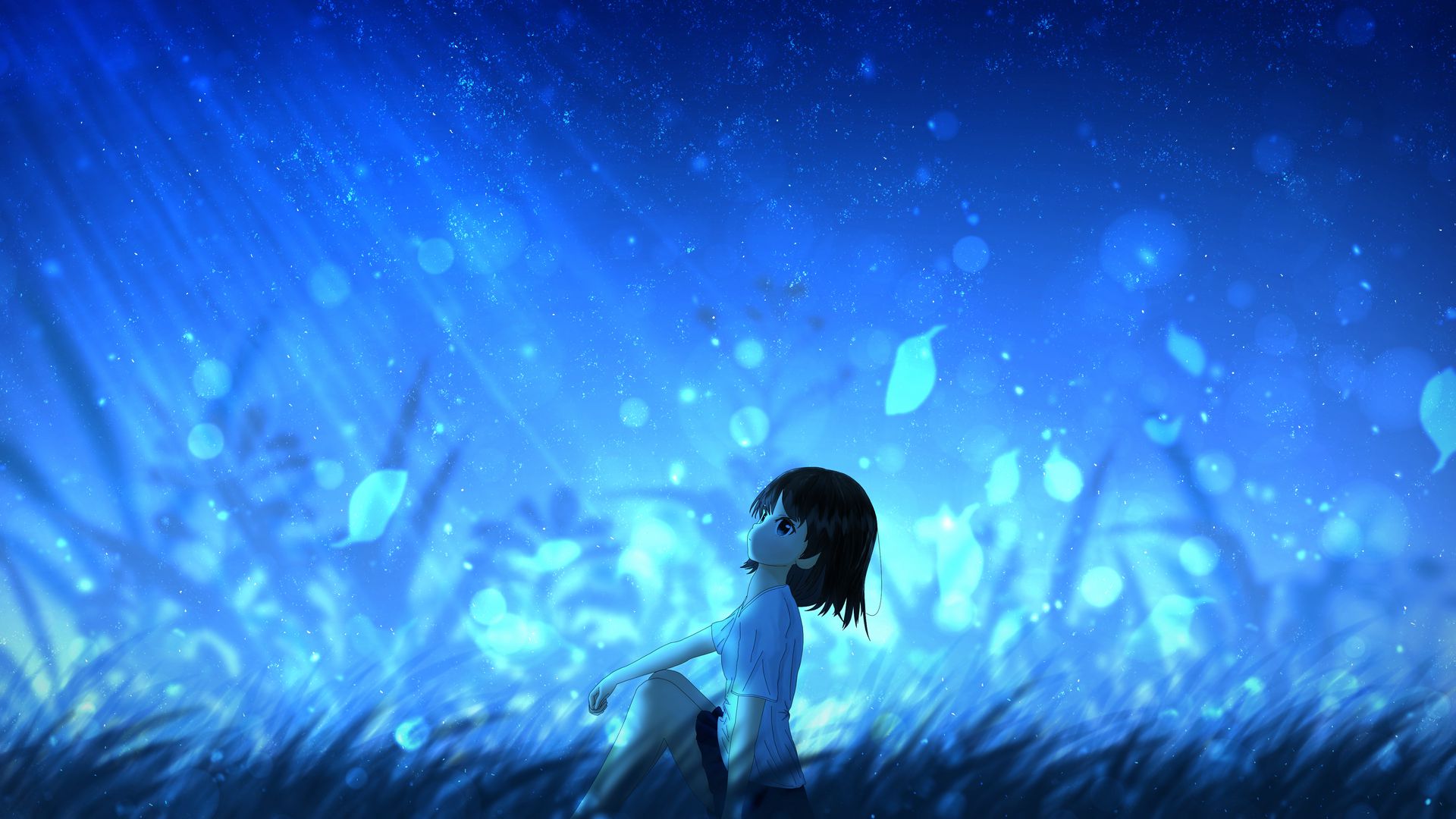 anime girl leaves wind wallpaper background full HD wall