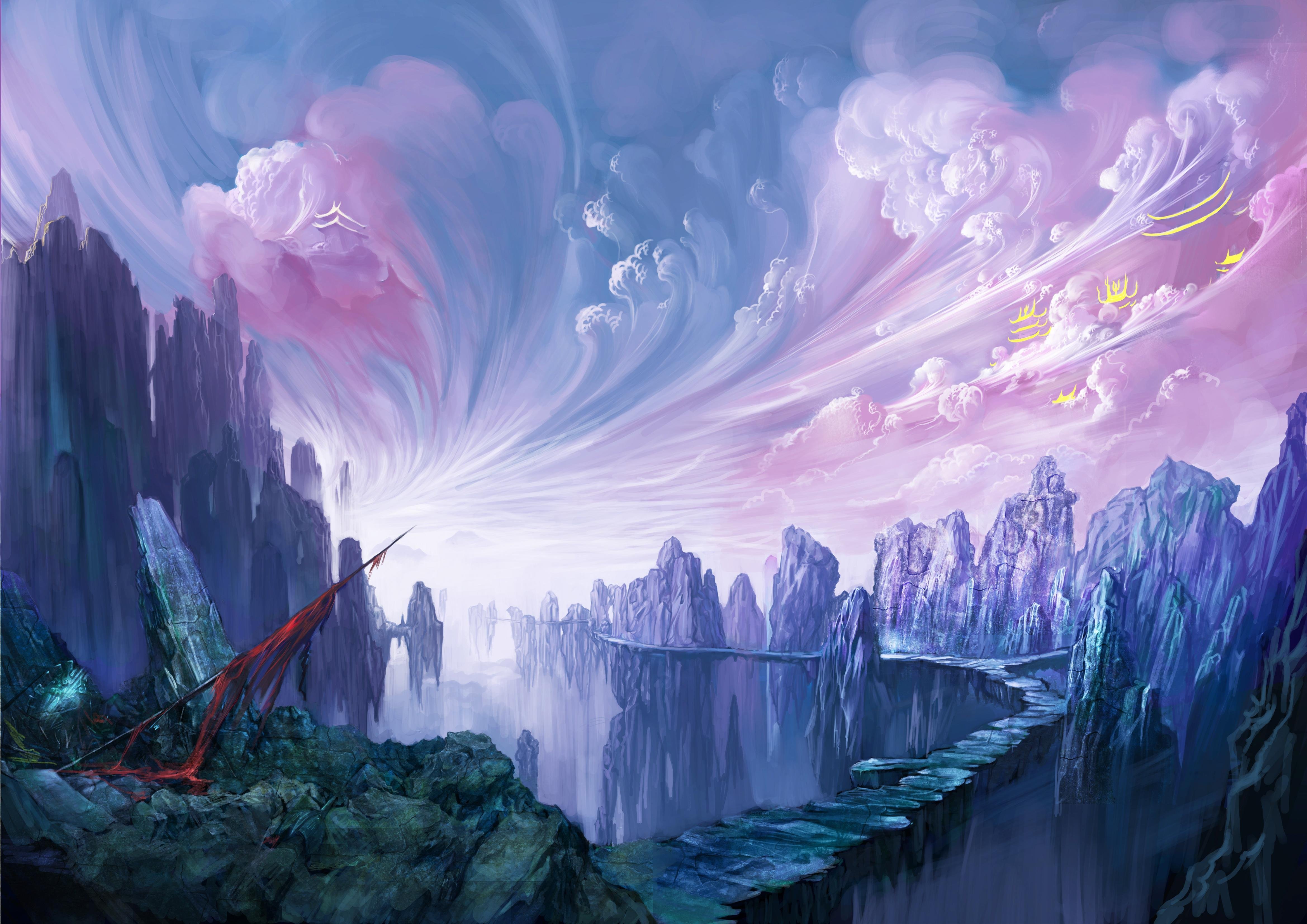 Fantastic world Clouds Fantasy magic magical landscape wallpaperx3307