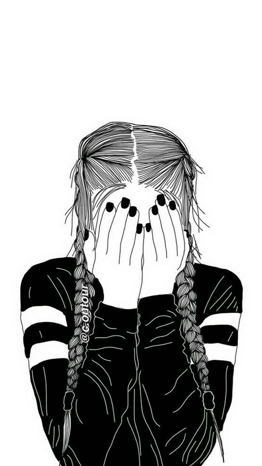 Download Cute Black And White Aesthetic Crying Girl Wallpaper