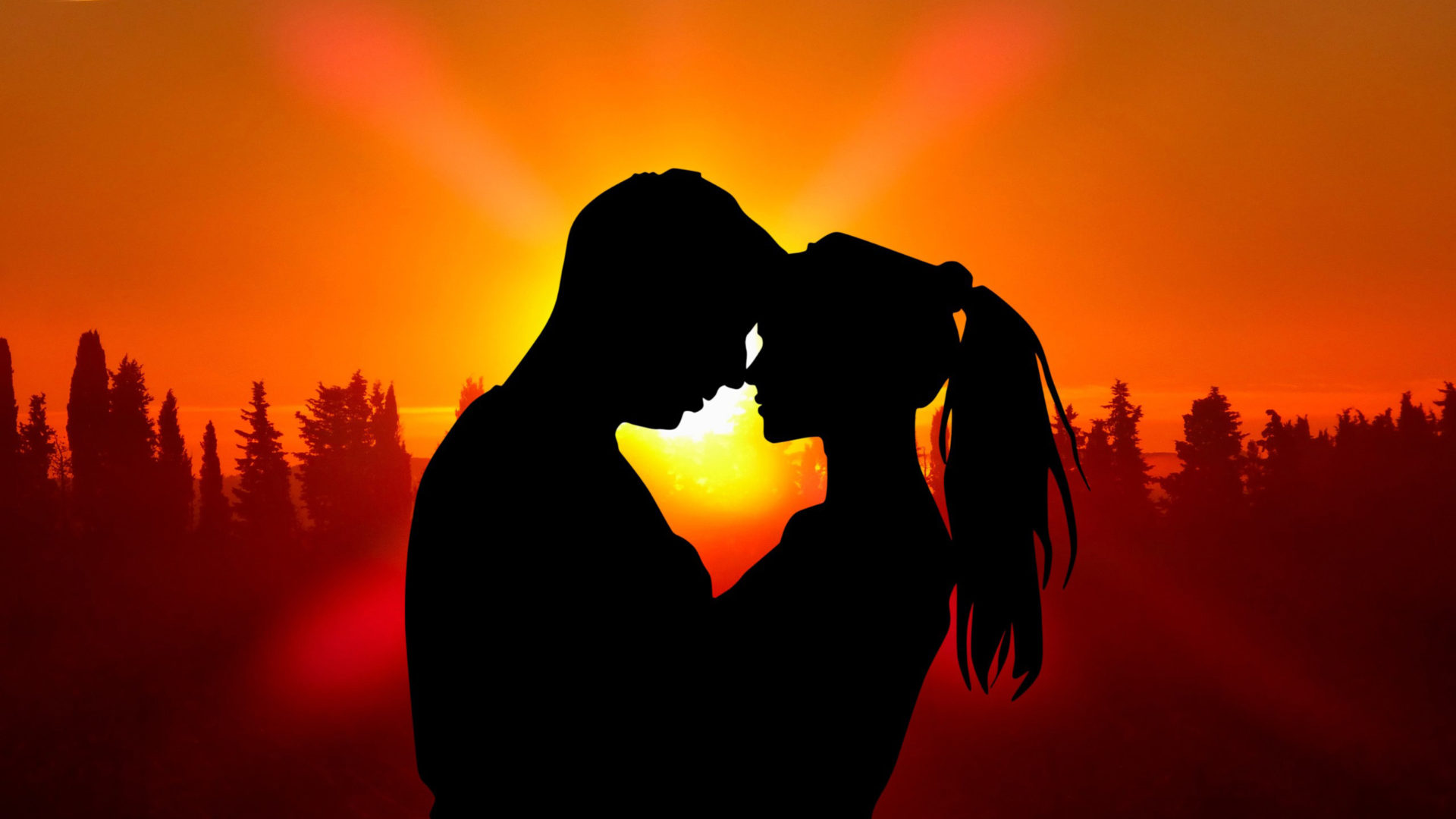 Sunset Boy and Girl Silhouette romantic couple love Wallpaper HD for mobile phones, Wallpaper13.com