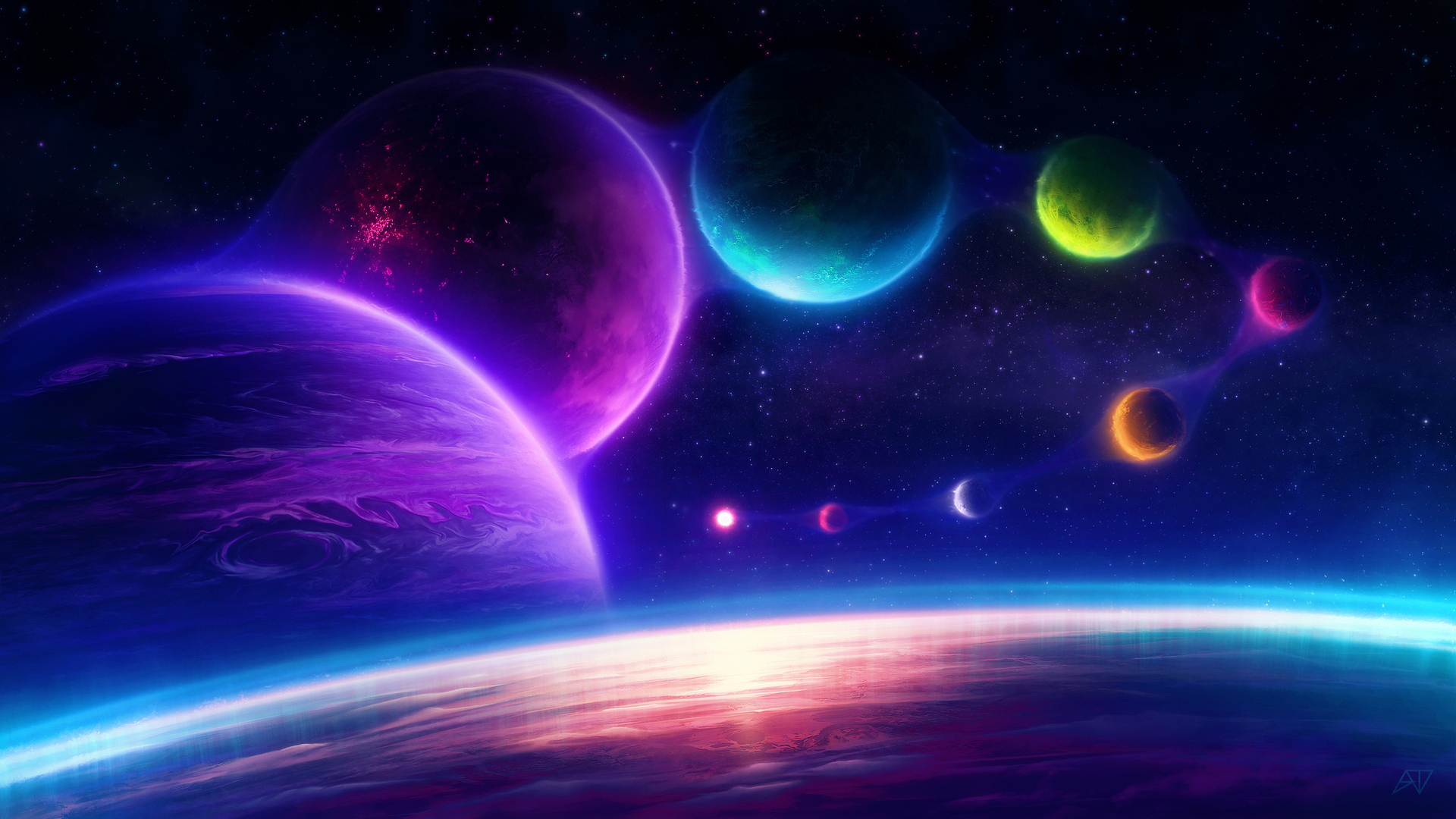 Abstract Space Colorful Planets Chill Desktop Wallpaper