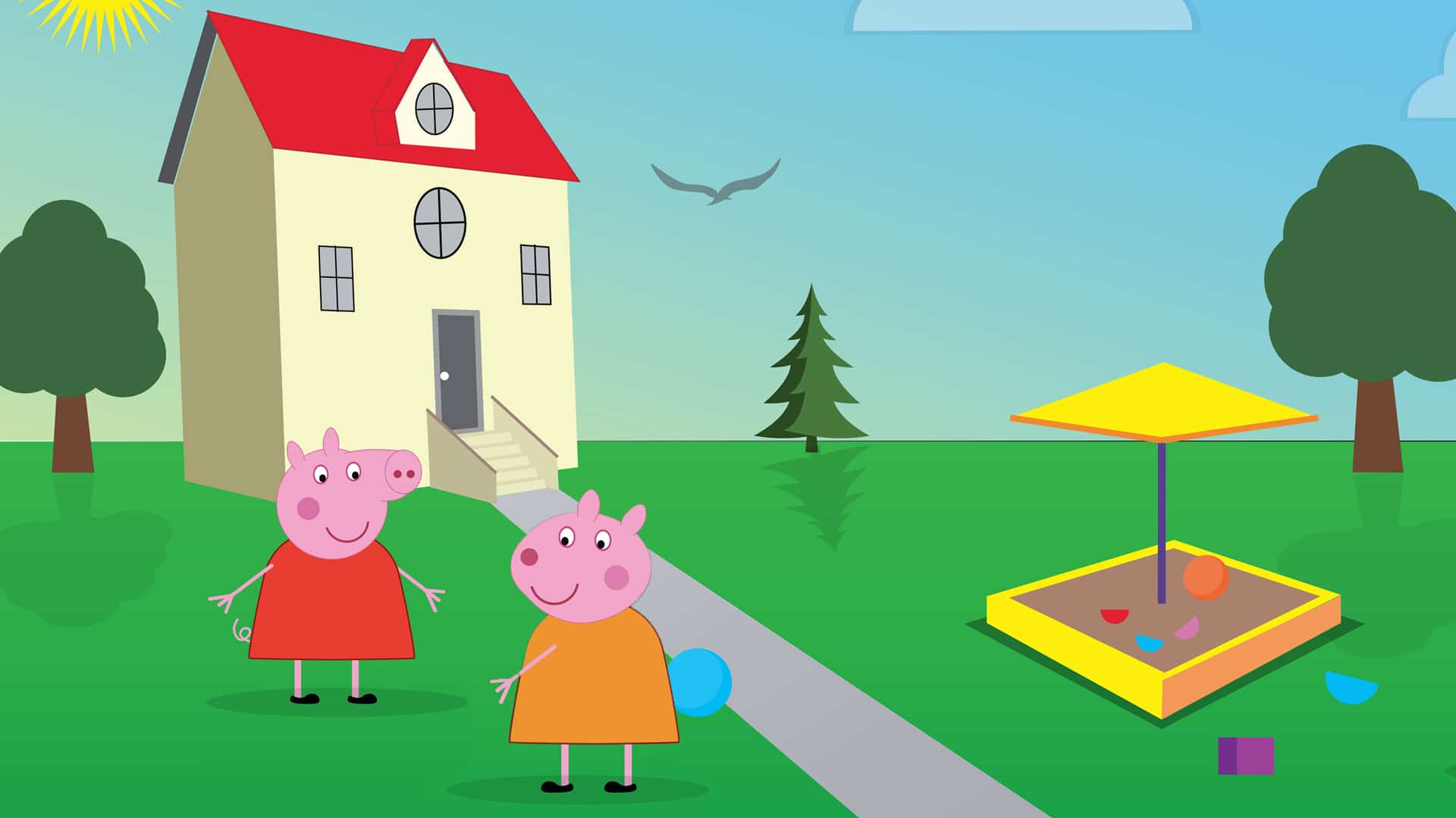 Who is inside Peppa Pig's house in the Peppa Pig house wallpaper