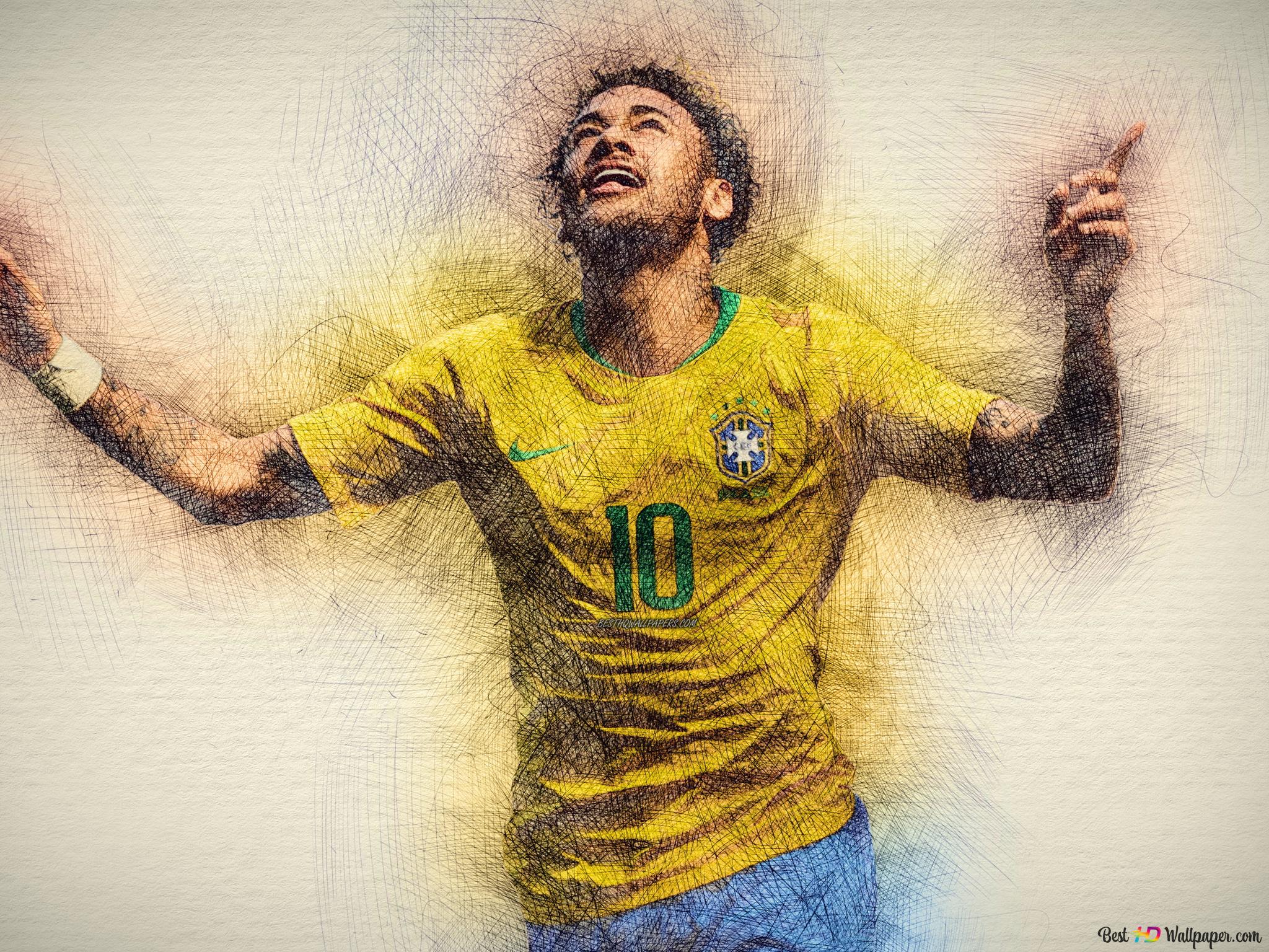 Neymar JR with Brazilian yellow green number 10 jersey 4K wallpaper download