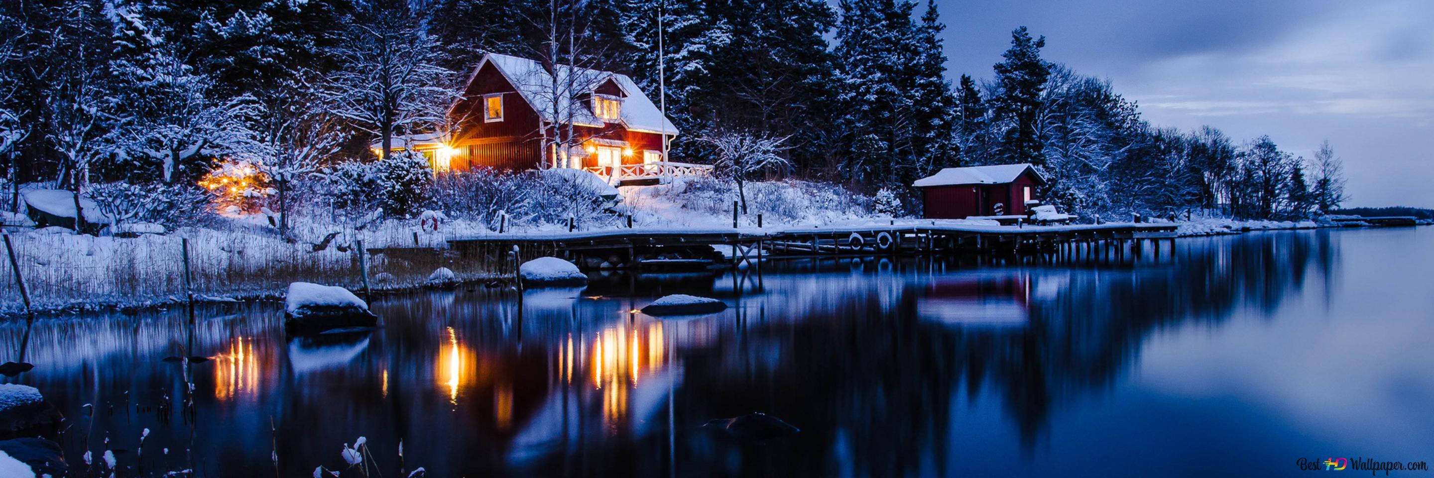 Beautiful Night in the Winter 4K wallpaper download