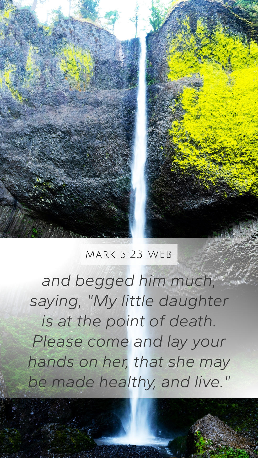 Mark 5:23 WEB Mobile Phone Wallpaper begged him much, saying, My little daughter