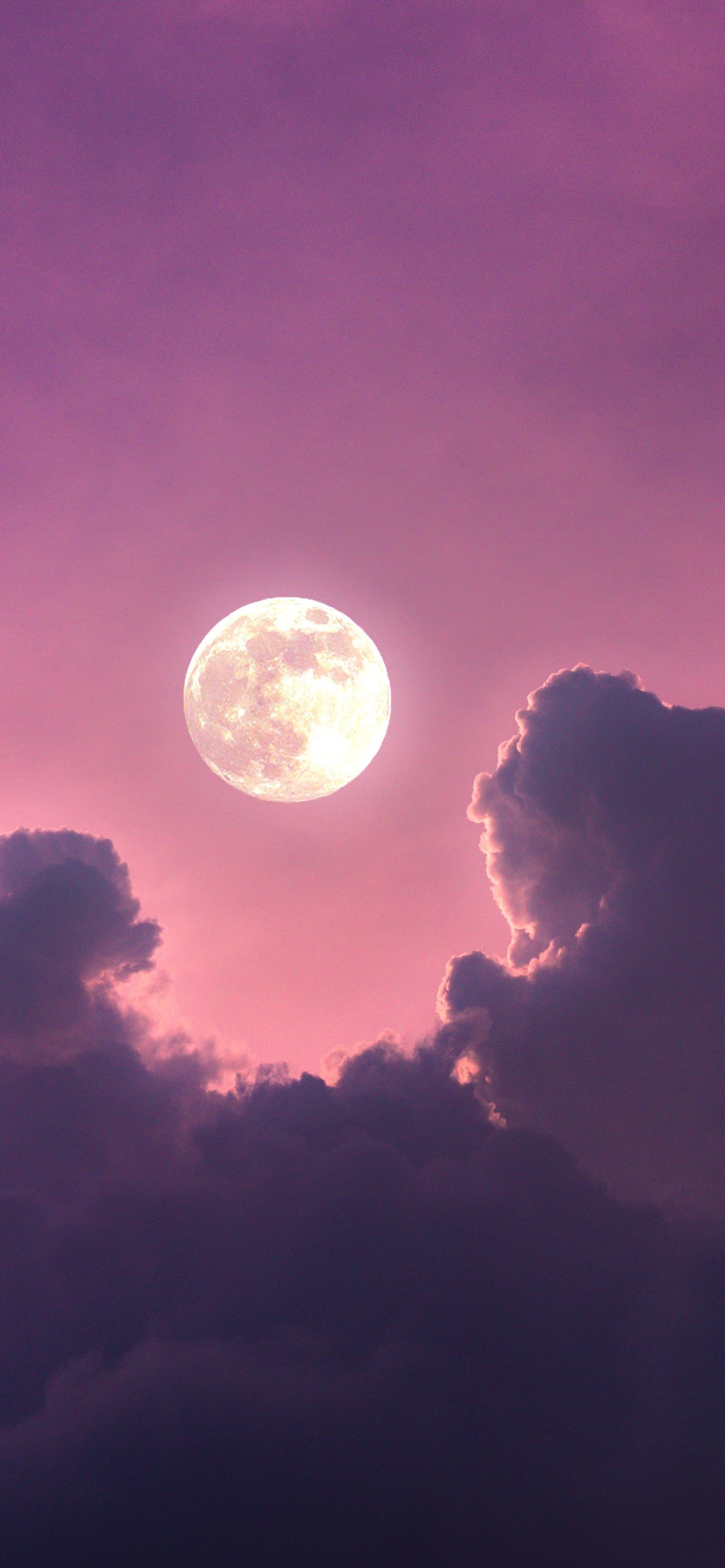 Full moon Wallpaper 4K, Clouds, Pink sky, Nature