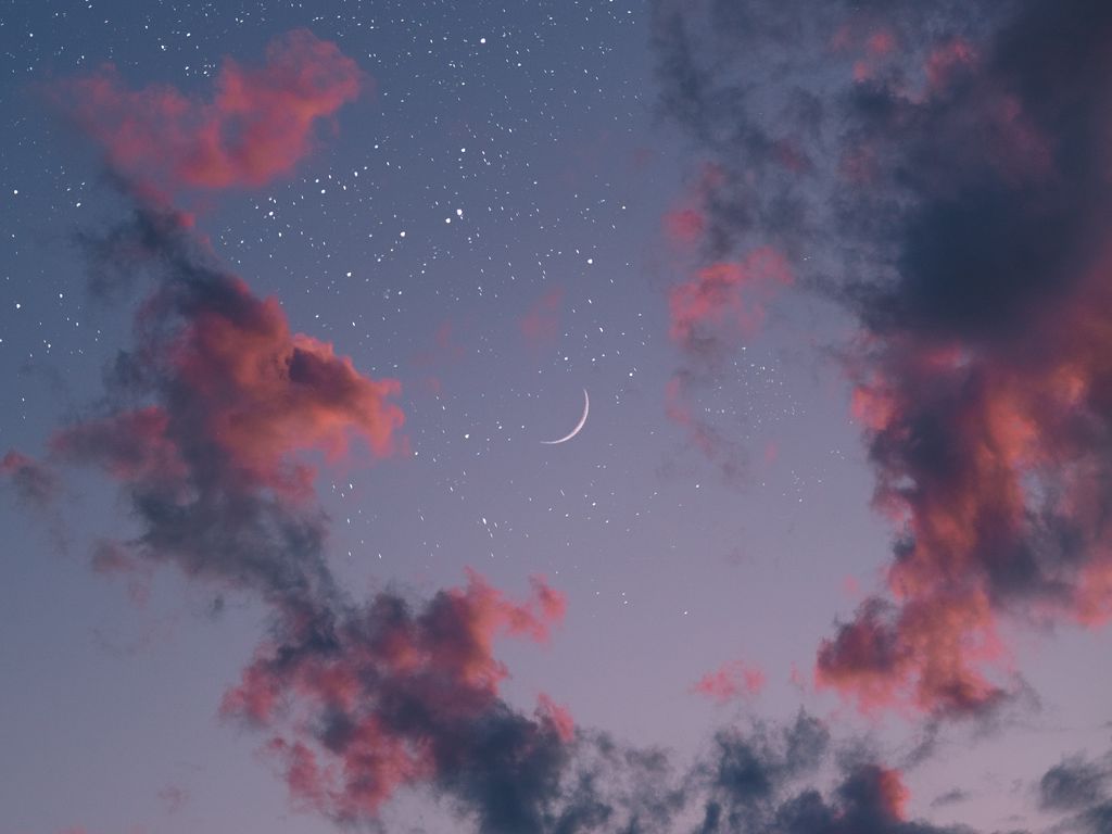 Download wallpaper 1024x768 sky, clouds, moon, stars, night standard 4:3 HD background