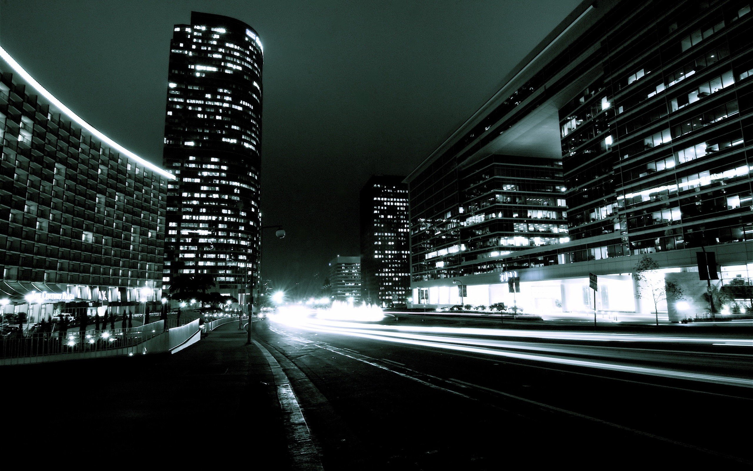 Wallpaper, 2560x1600 px, building, city, dark, light trails, lights, night, road 2560x1600