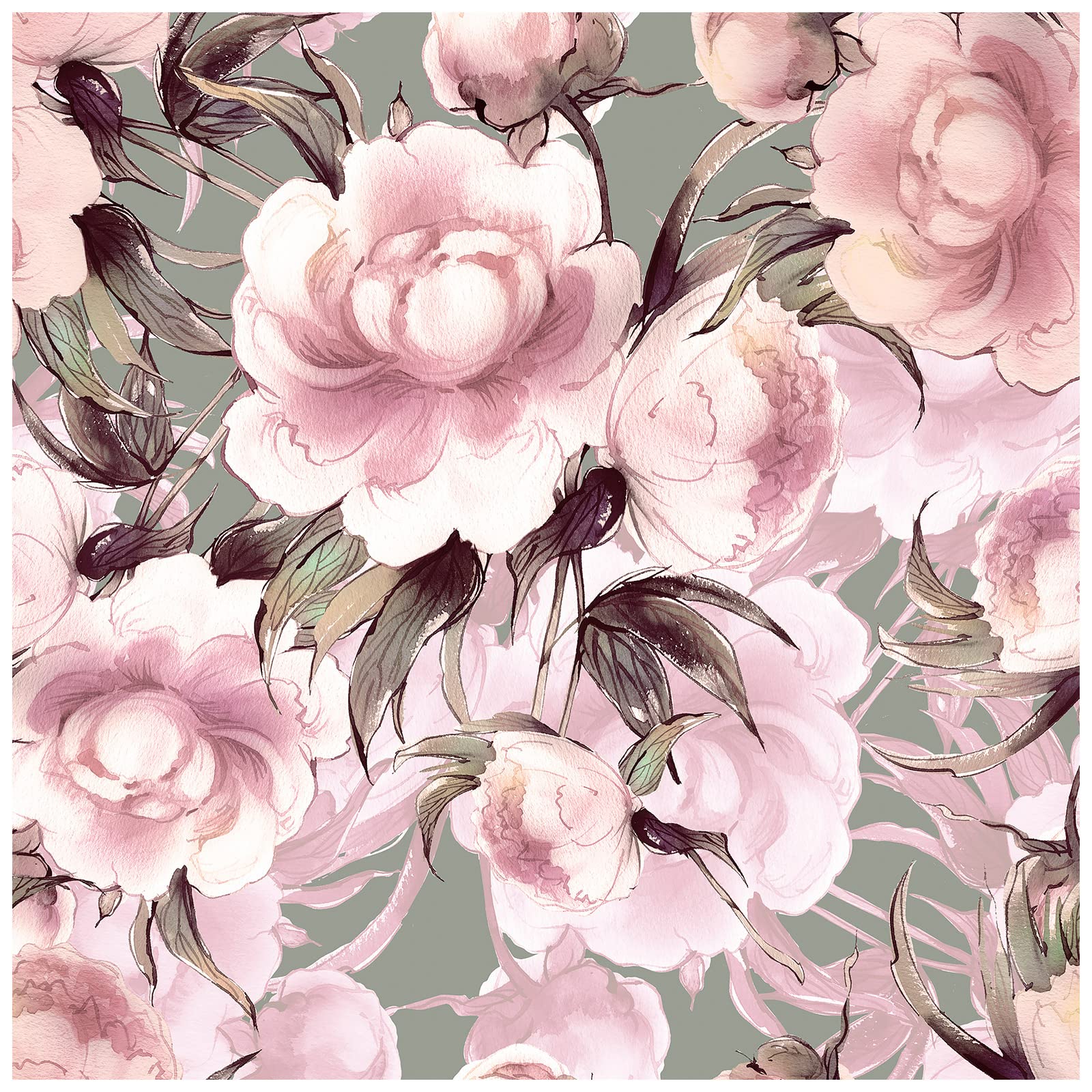 HAOKHOME 93154 Peonies Floral Peel And Stick Wallpaper Dark Grey Pink Brown Removable Stick On Home Decor 17.7in X 9.8in