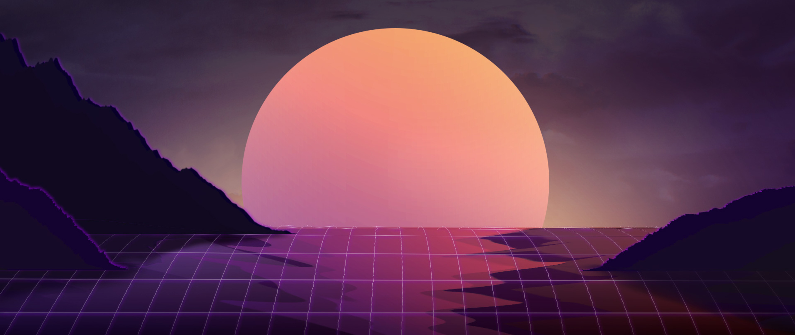 Download wallpaper 2560x1080 sunset, abstract, retrowave, dual wide 2560x1080 HD background, 16032