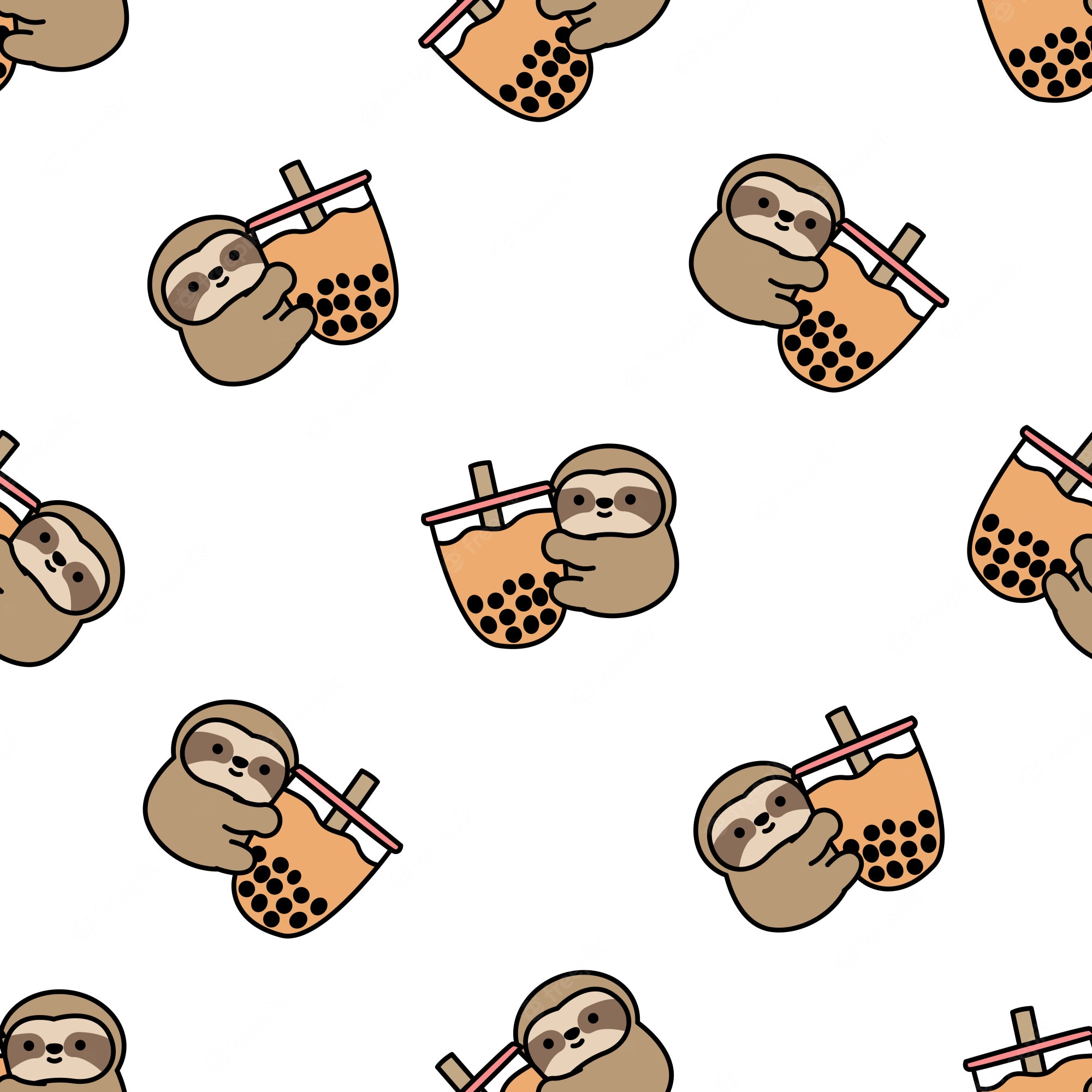Premium Vector. Cute sloth loves bubble tea cartoon seamless pattern