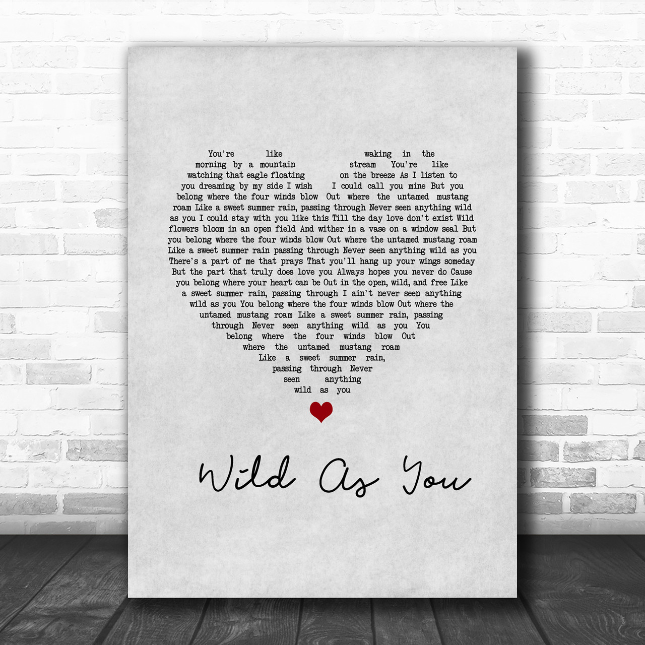 Cody Johnson Wild As You Grey Heart Song Lyric Wall Art Print Lyric Designs