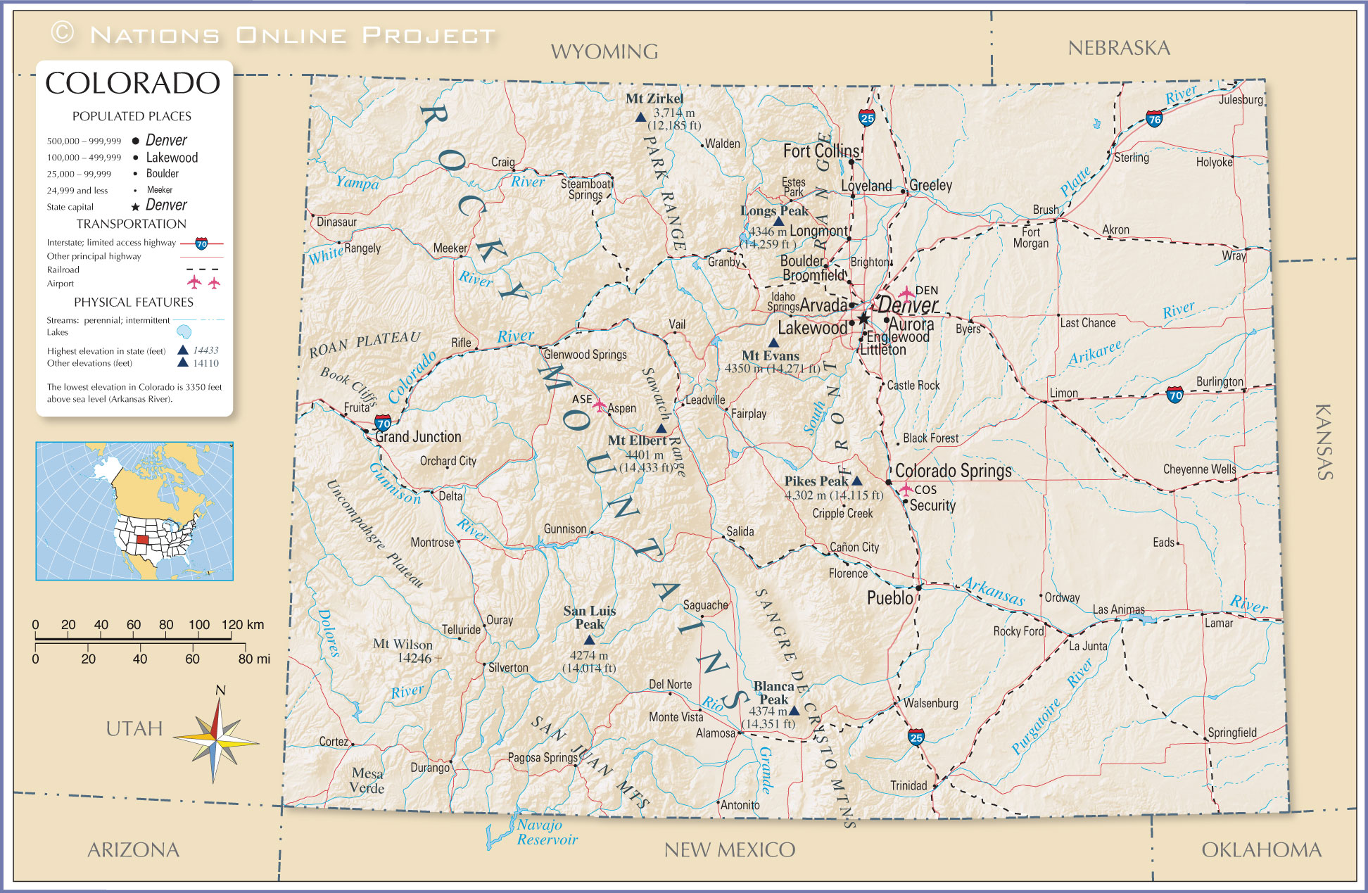 Map of the State of Colorado, USA Online Project