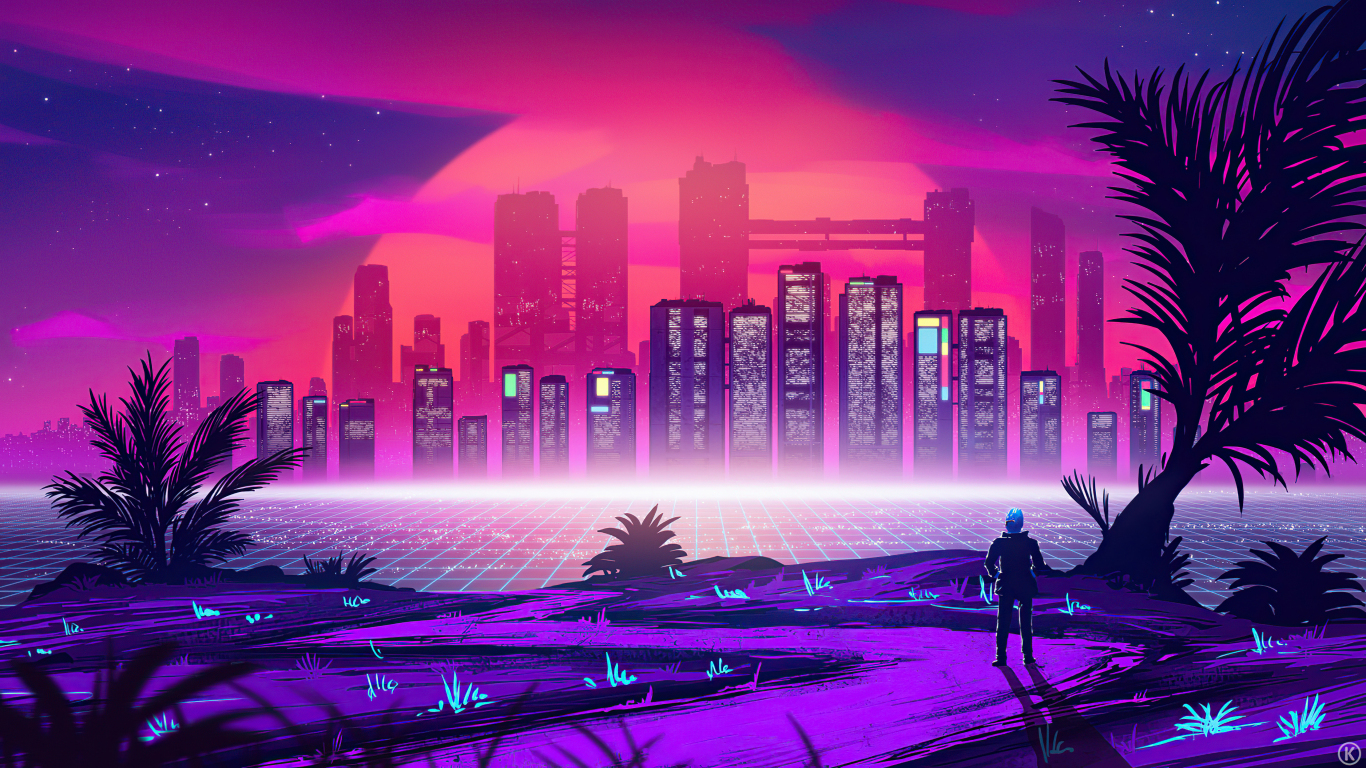 City Retro Wave Art Music Wave Glow Wallpaper Background For Your XFCE Desktop