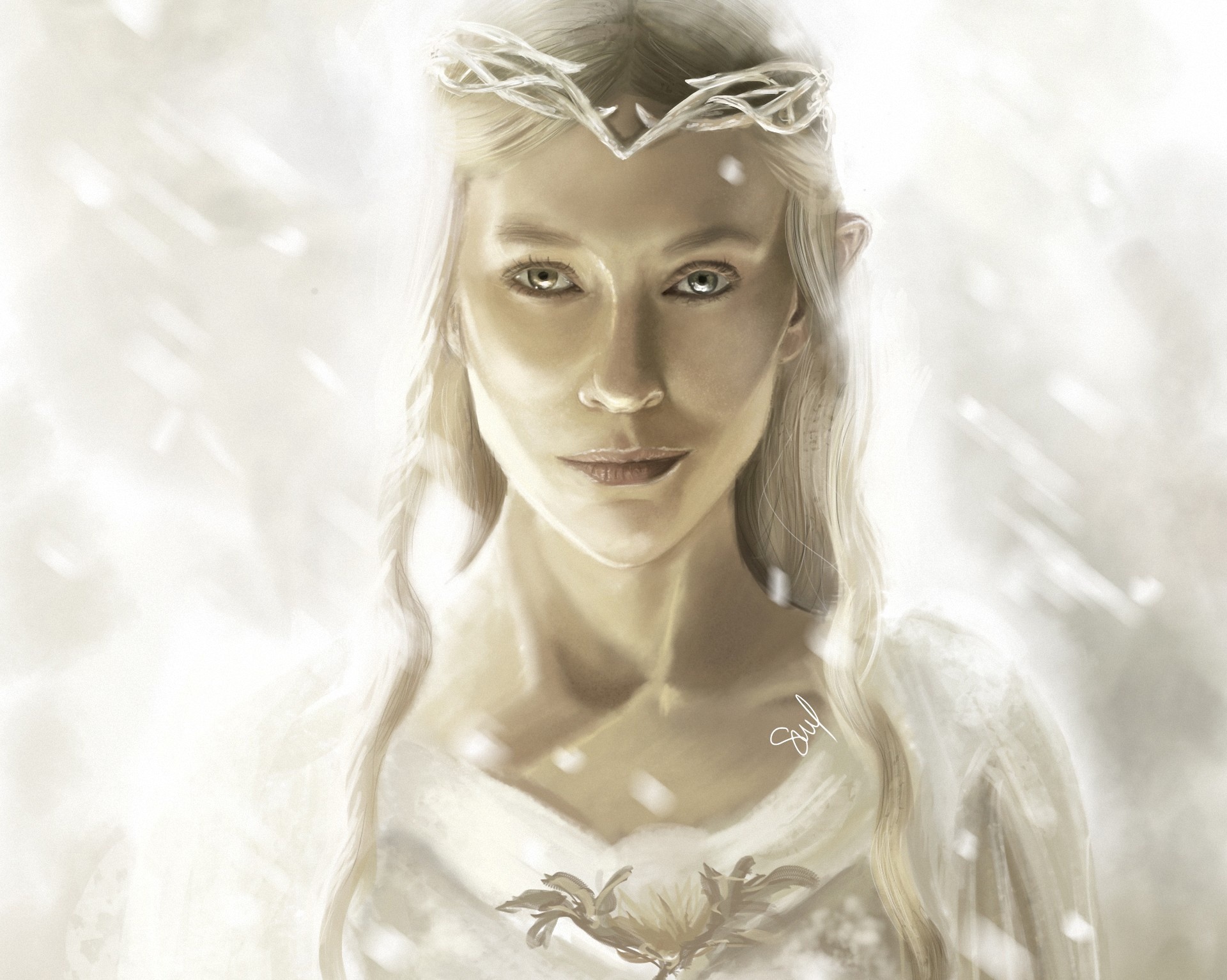 Wallpaper / fantasy girl, Galadriel, The Lord of the Rings, artwork, elven, frontal view free download