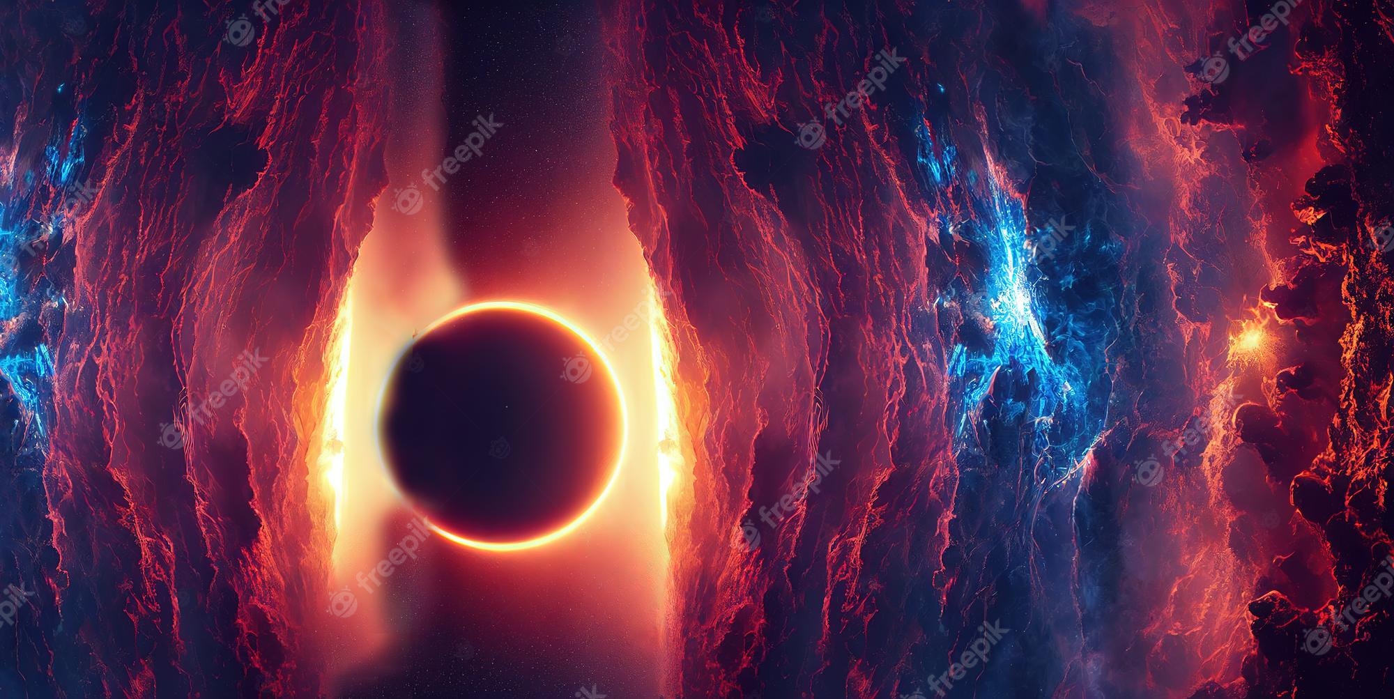 Premium Photo. A total eclipse of the sun can be seenls of the black hole 3D rendering