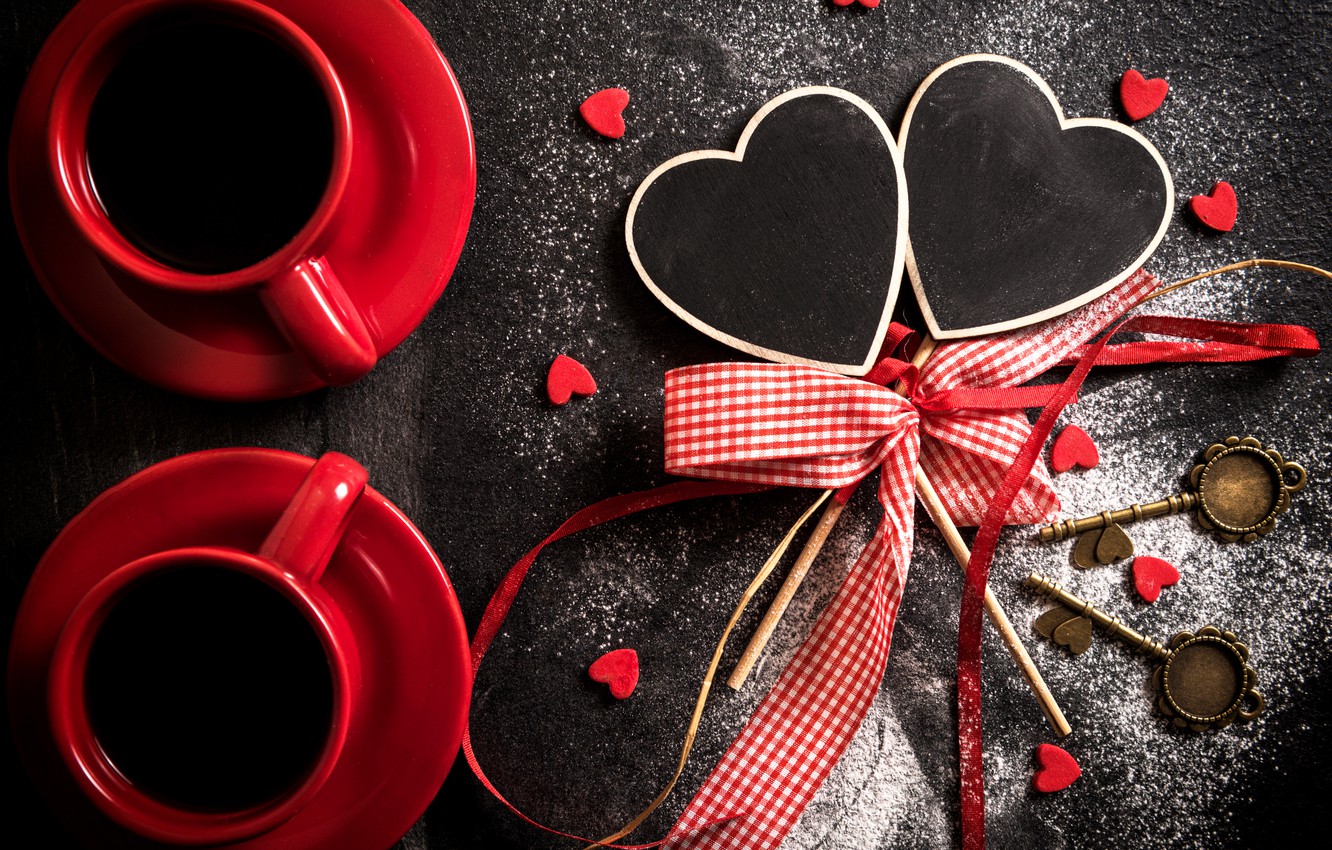 Wallpaper heart, coffee, Cup, bow, heart, cup, Coffee, Valentines Day image for desktop, section праздники