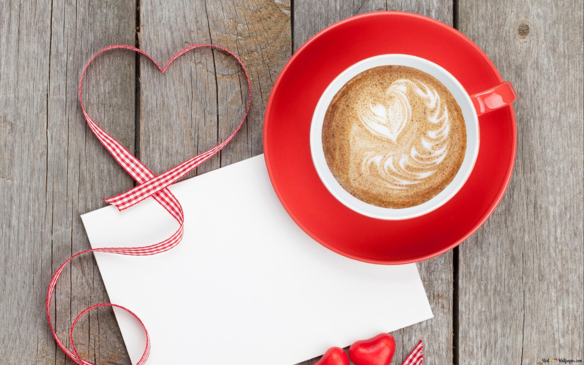 Valentine's day crema coffee with heart pairs 2K wallpaper download