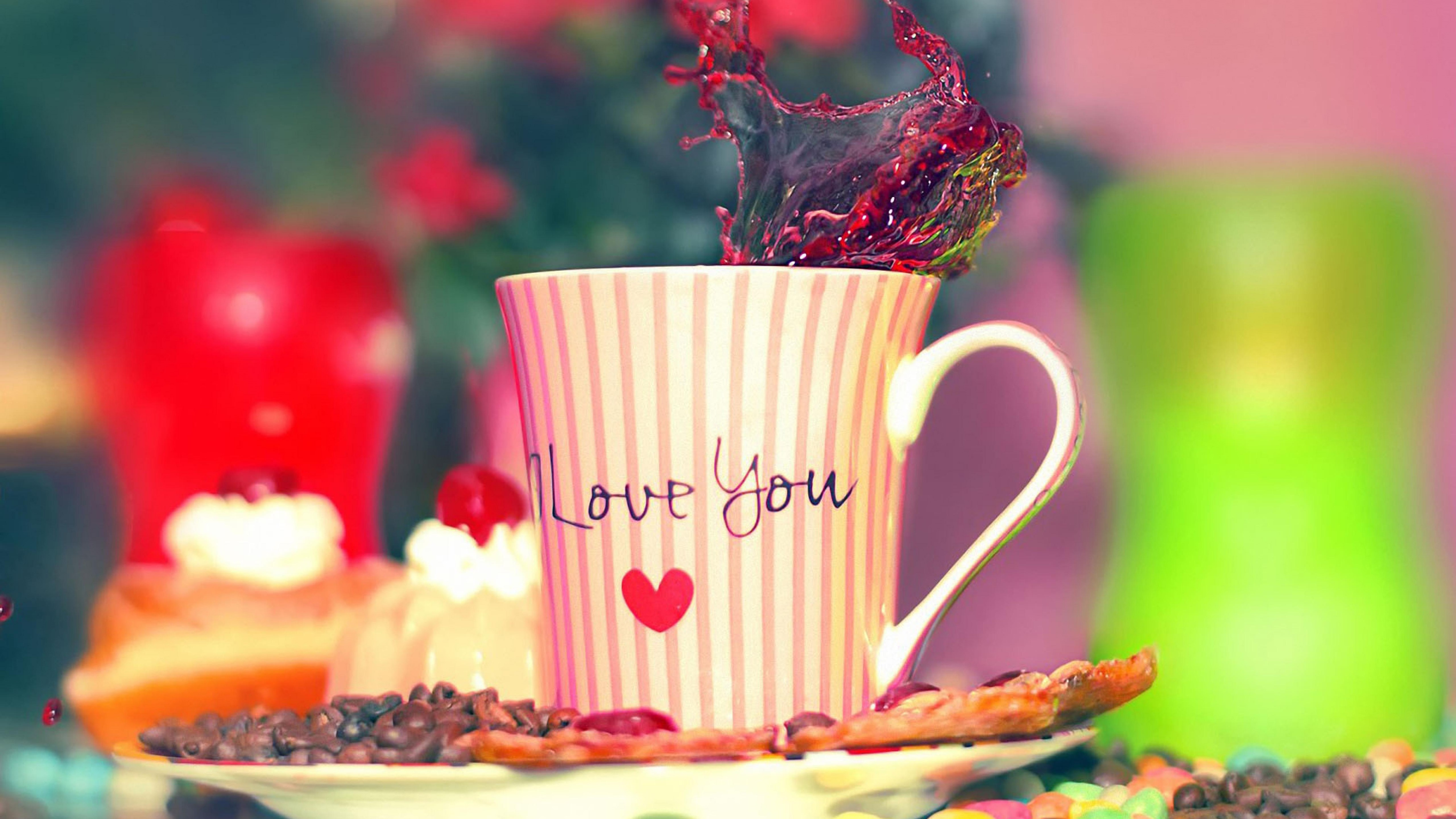 Wallpaper Valentine's Day, love, cup, heart, sweets, coffee, Food