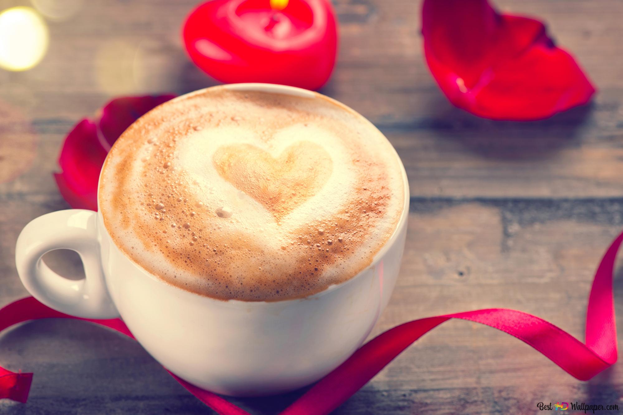 Valentine's day crema cappuccino coffee 2K wallpaper download