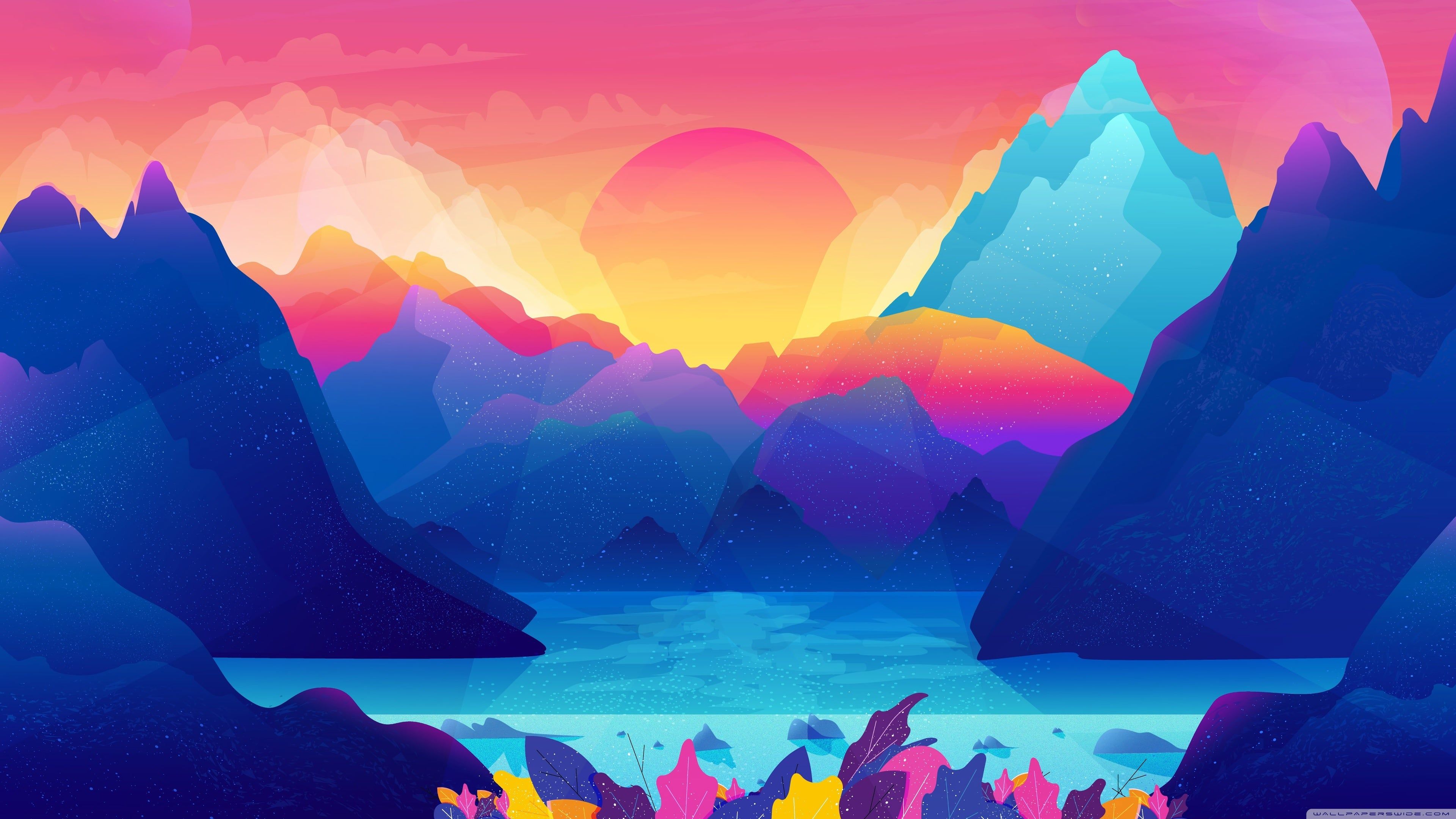 Colorful Landscape Illustration 4K wallpaper. Pixel art, Abstracto, Illustration