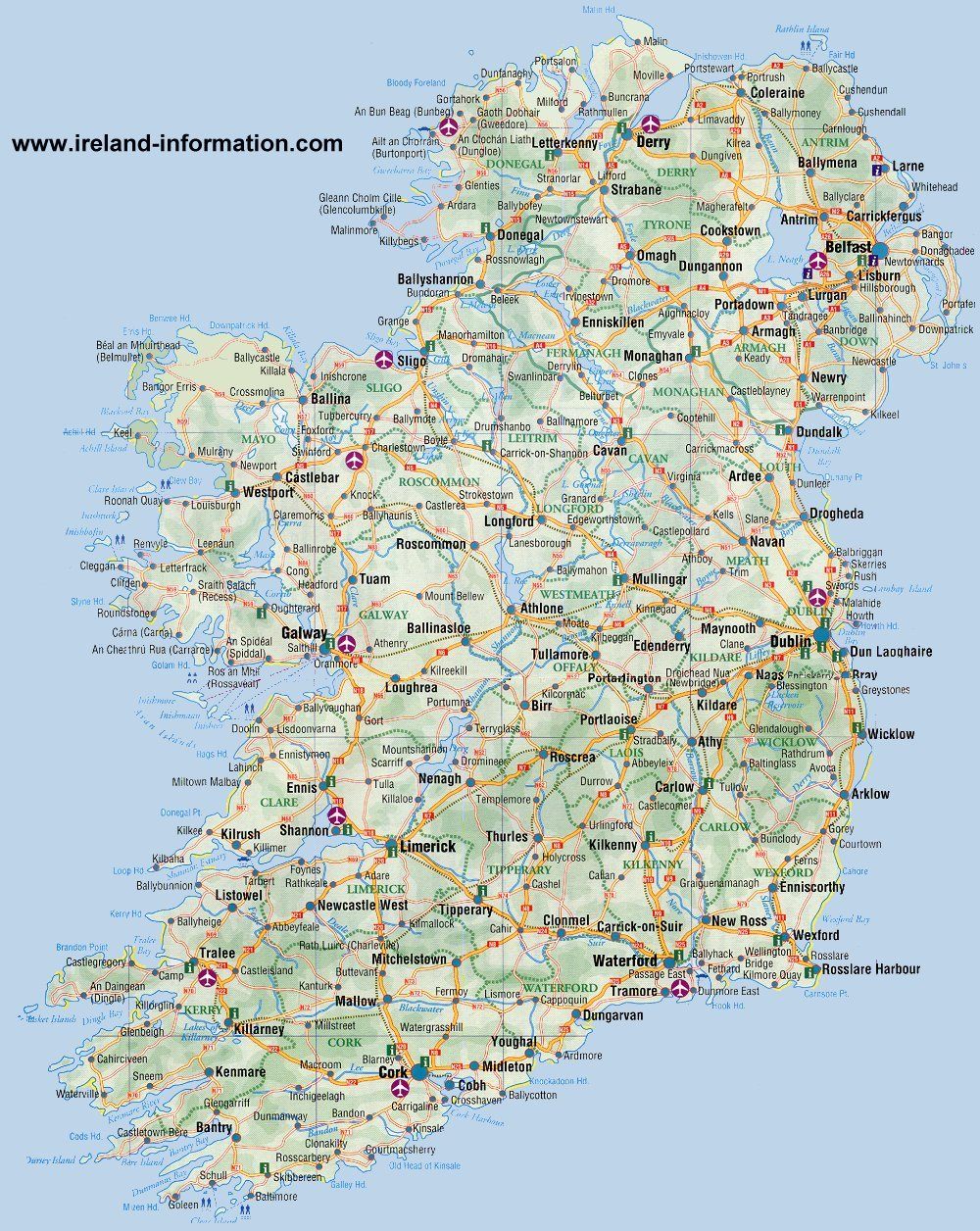Ireland Maps Free, and Dublin, Cork, Galway