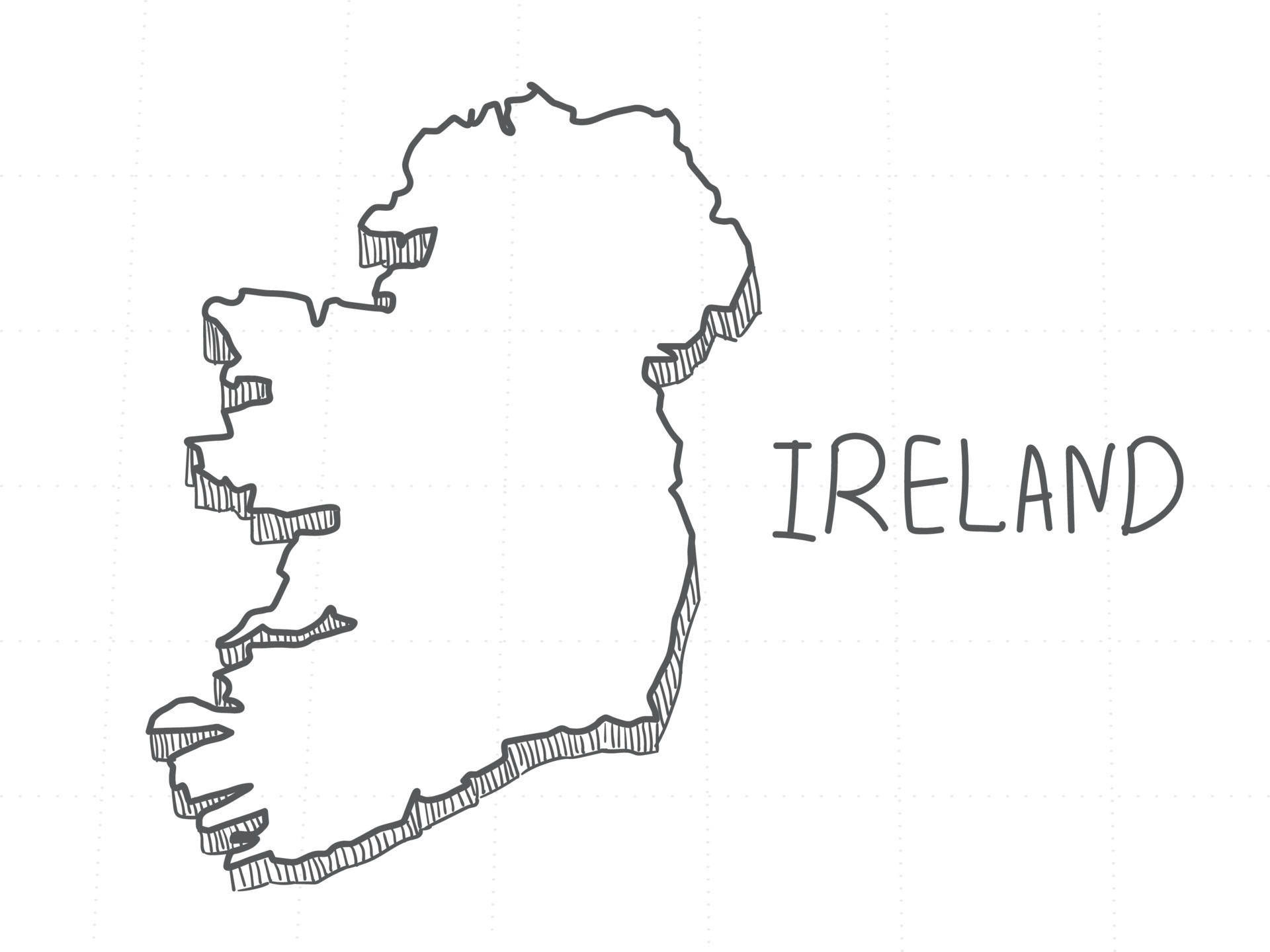 Hand Drawn of Ireland 3D Map on White Background