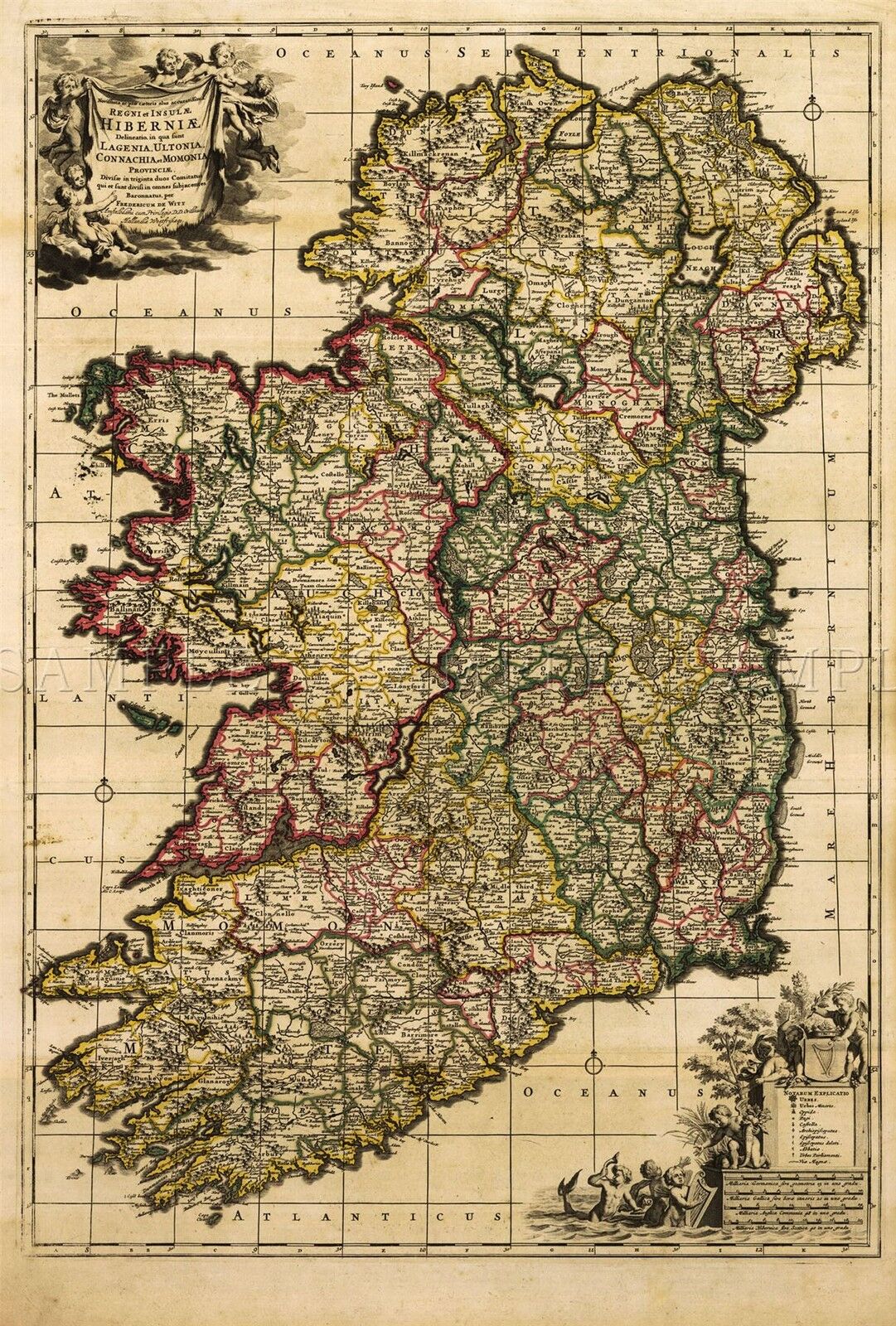 MAP ANTIQUE DE WIT 18TH CENTURY IRELAND OLD LARGE REPLICA POSTER PRINT PAM0884