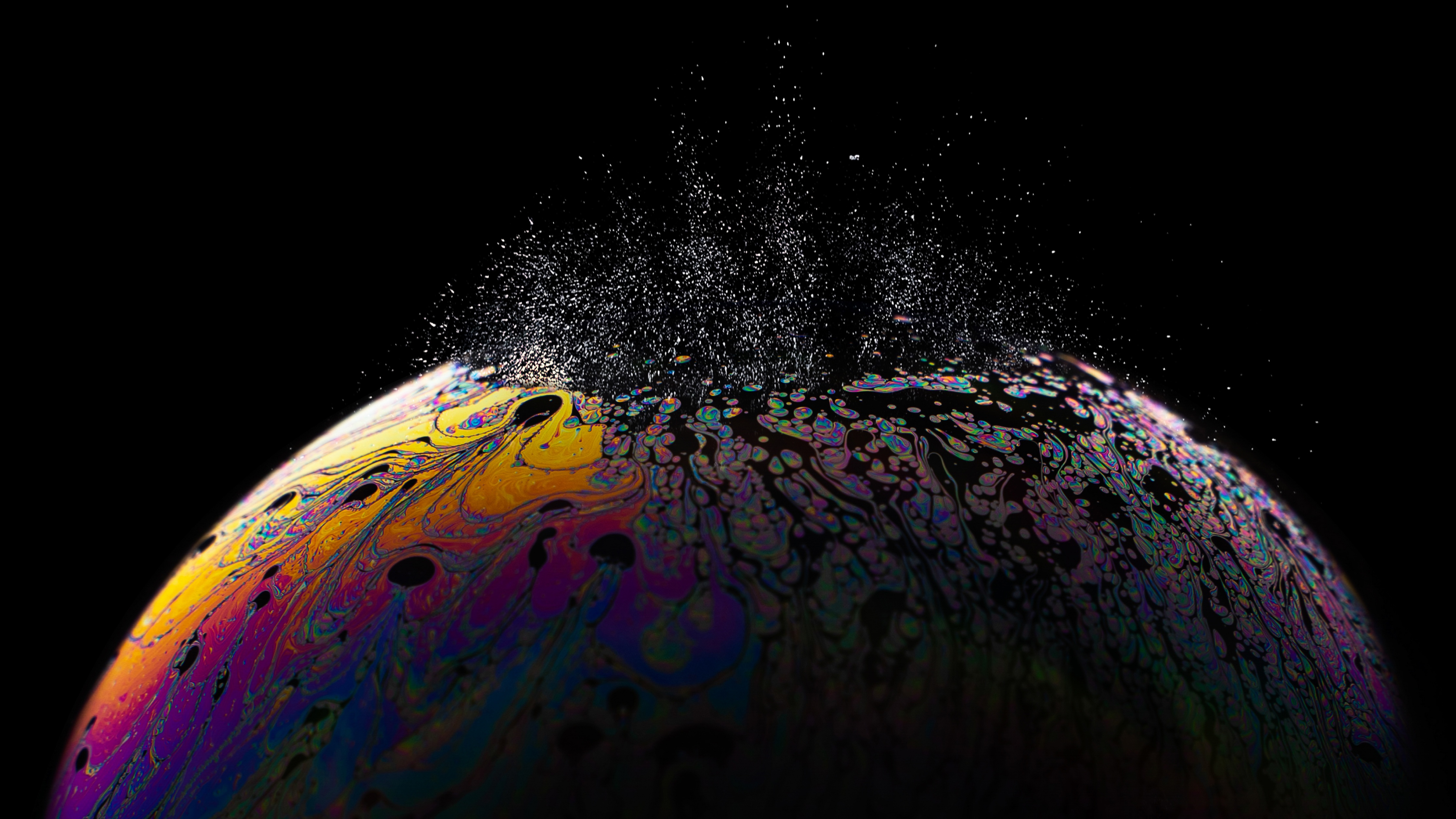 Soap Bubble Wallpaper 4K, Burst, Black background, Abstract