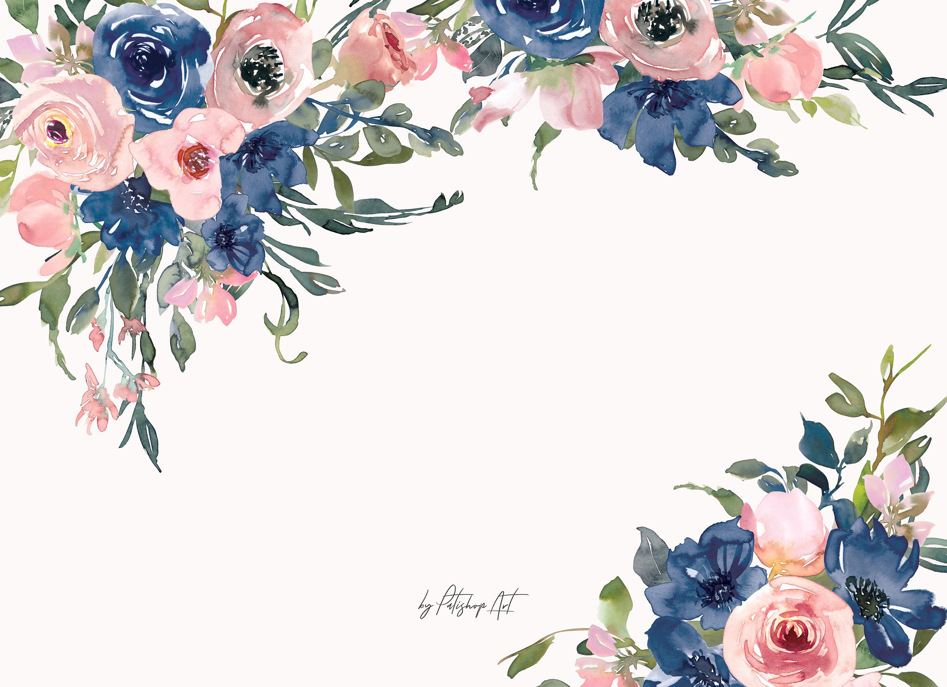Watercolor Navy and Blush Floral Bou. Floral watercolor background, Floral cards design, Watercolor flower background