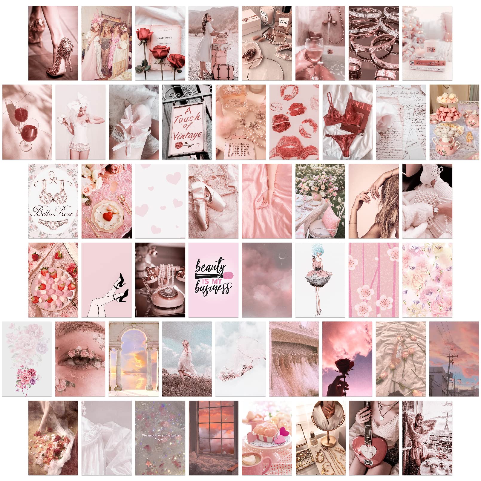 LOVEDMORE Coquette Room Decor for Aesthetic Wall Collage Kit, 50 PCS 4x6 inch, Pink Aesthetic Room Decor for Teen Boys Girls, Vintage Wall Art Prints for Dorm, Coquette Posters for Bedroom