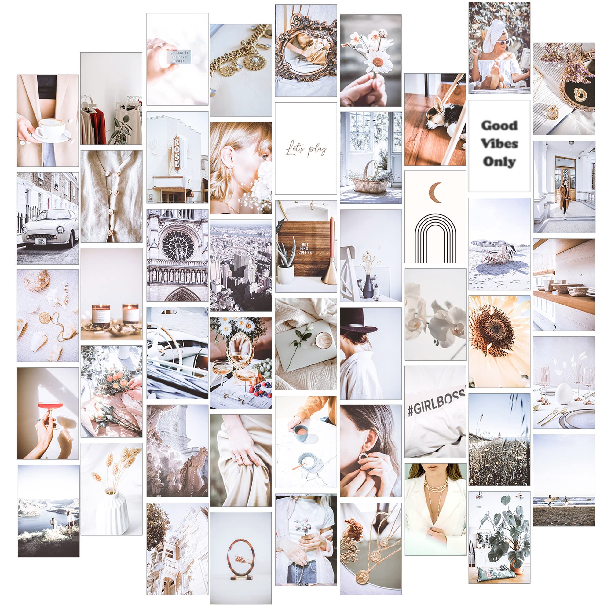 Coquette Room Decor Wall Collage Kit Aesthetic Photo, White Wall Art Dorm Room Decor Posters, White Wall Decor for Dorm Rooms, 50pcs Photo Collage Kit for Wall Aesthetic Decorations for Bedroom
