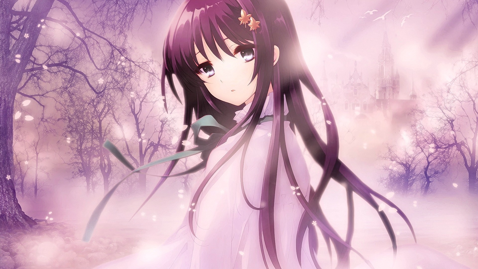 illustration, eyes, long hair, anime, anime girls, open mouth, black hair, cherry blossom, Japanese clothes, Flyable Heart, Shirasagi Mayuri, computer wallpaper, mangaka Gallery HD Wallpaper