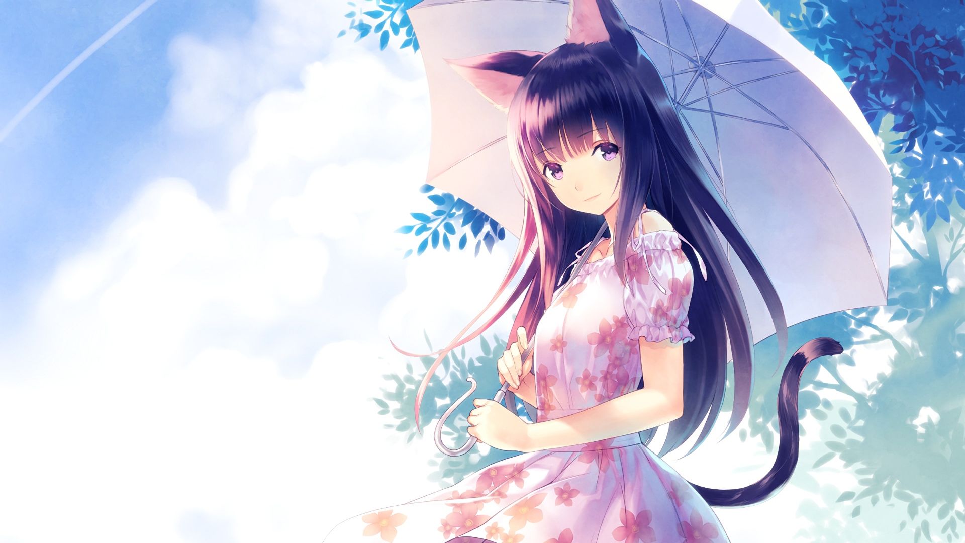 Desktop Wallpaper Cute Anime Girl, Pink Dress, Umbrella, HD Image, Picture, Background, Cc9400