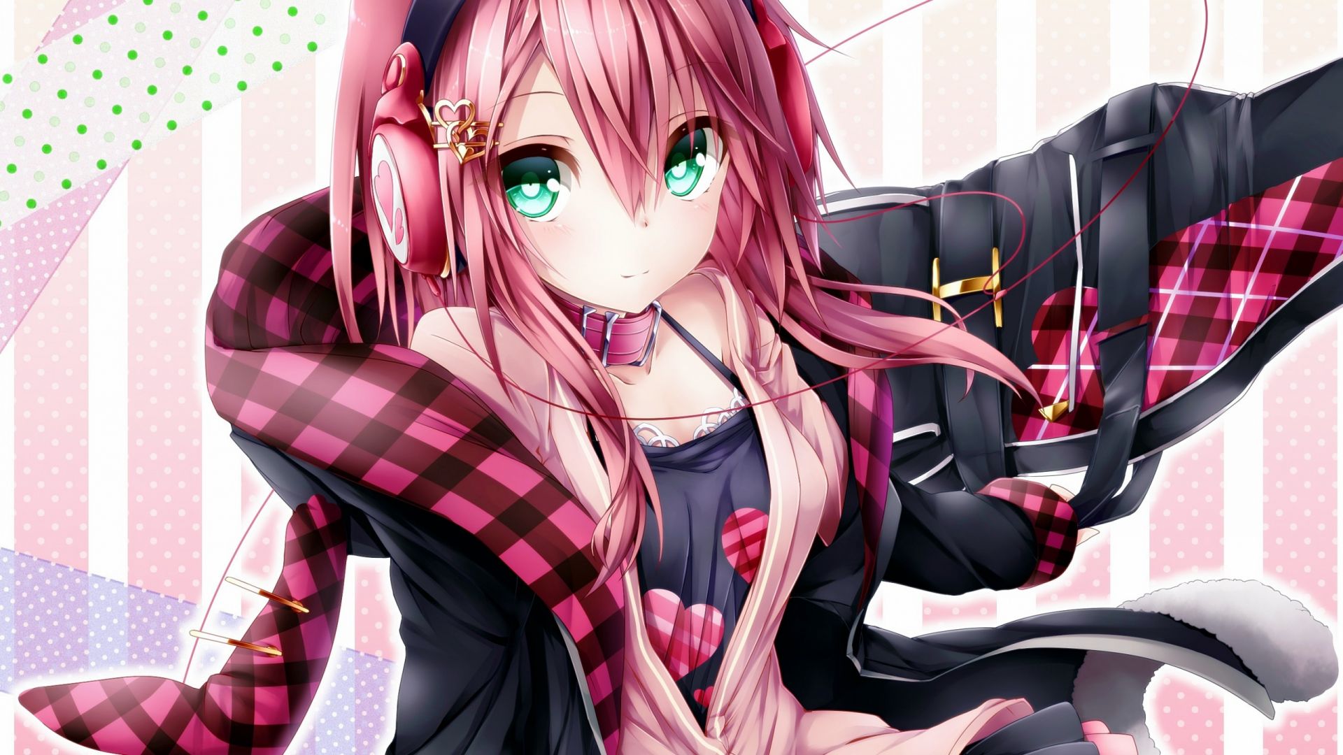 Desktop Wallpaper Green Eyes, Cute, Anime Girl, Pink Hair, Original, HD Image, Picture, Background, 8c4caa
