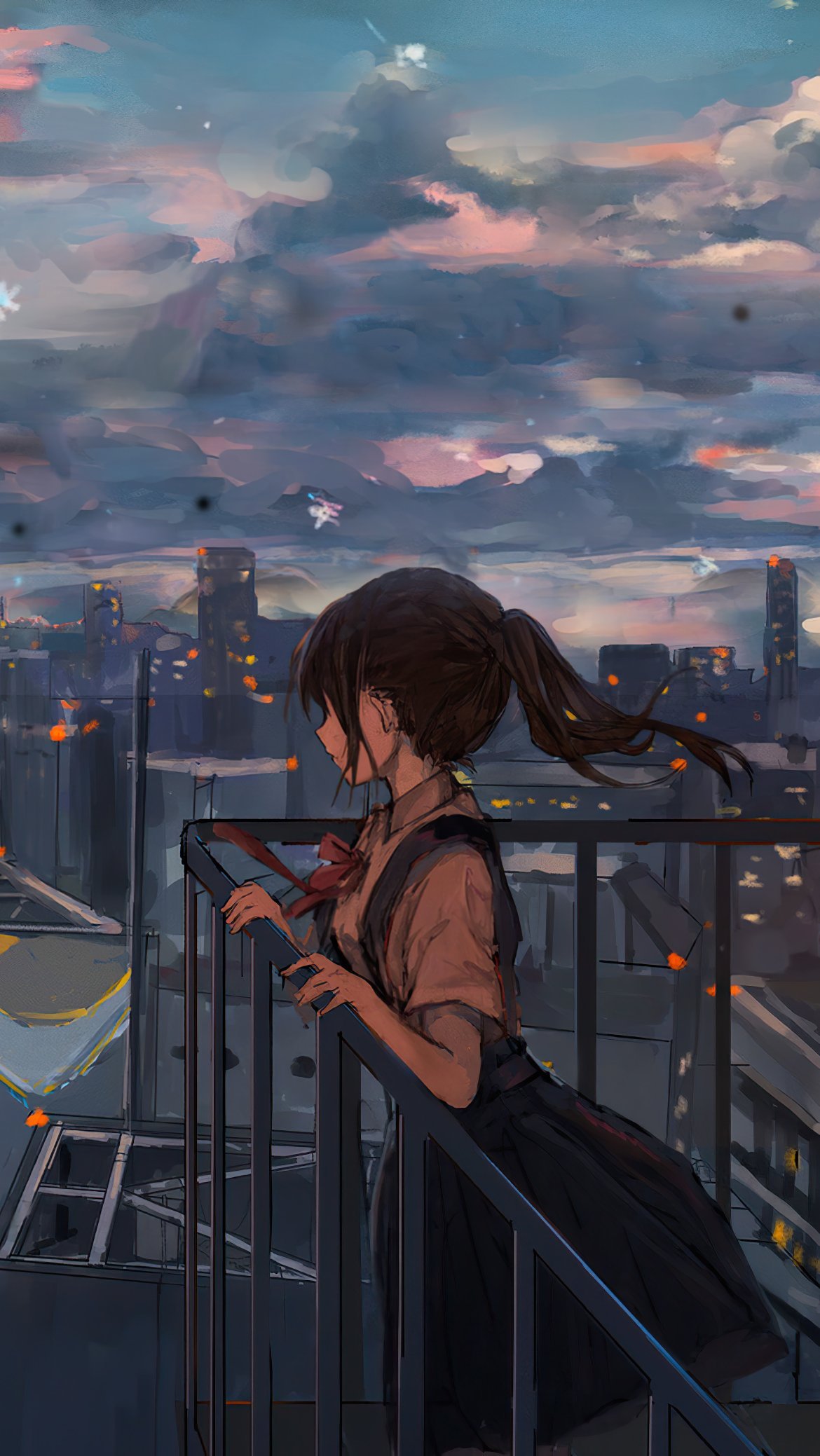 Anime girl looking at the city Wallpaper 4k for iPhone and Mobile Phone