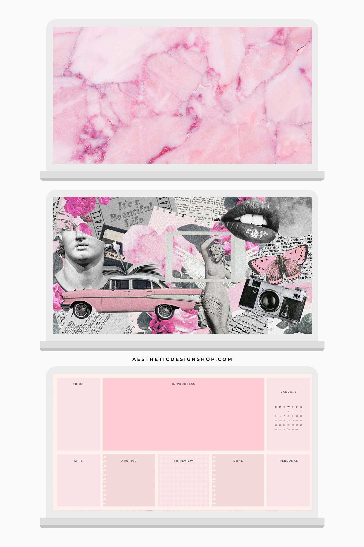 Vintage Pink Tech Aesthetic Set: stickers, wallpaper, desktop organizer, phone and computer app icons ⋆ The Aesthetic Shop
